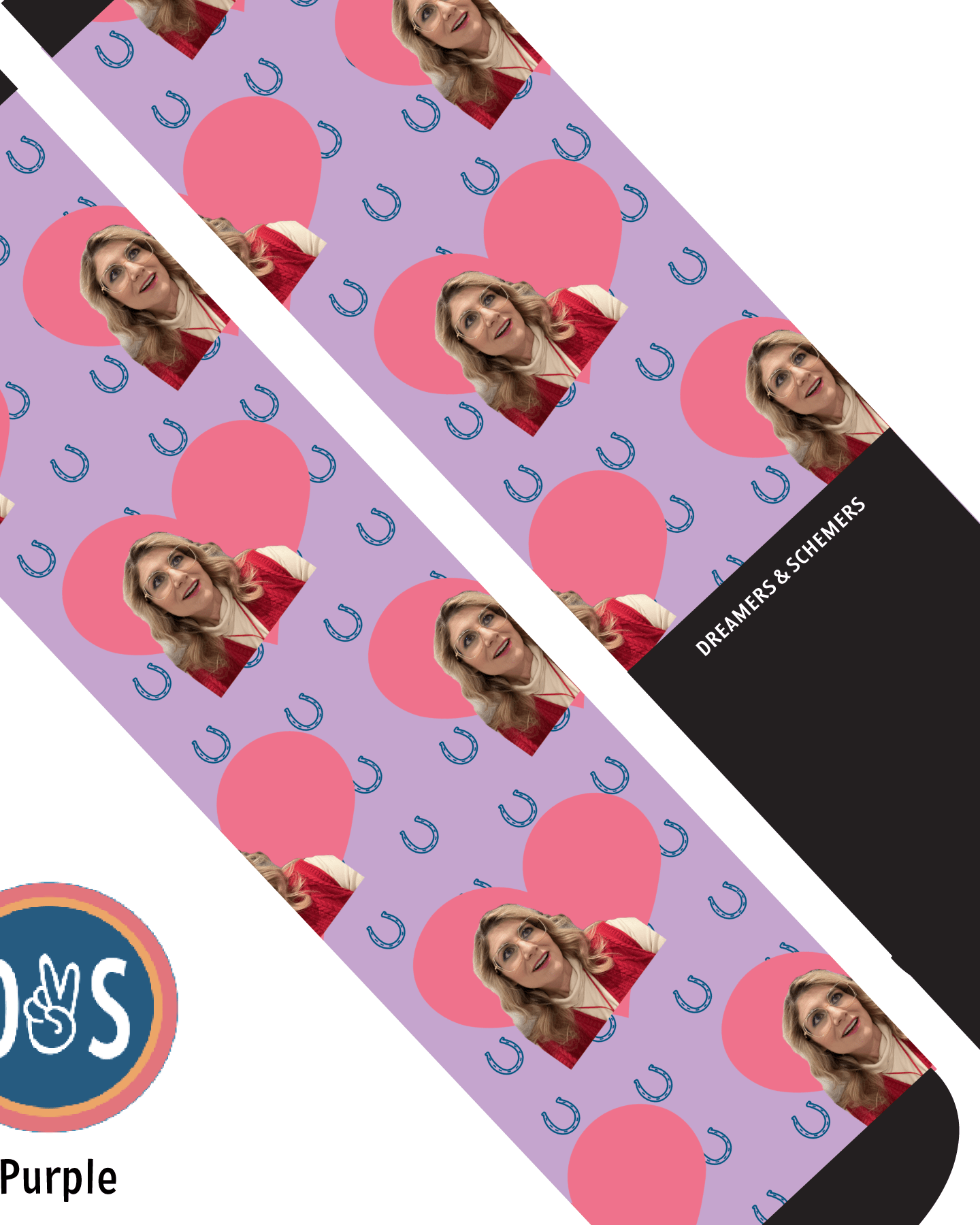 Custom AL Custom Socks Adult / Purple Custom Heart with Blue Horseshoes Socks 1 Photo equestrian boot socks boot socks thin socks riding socks pattern socks tall socks funny socks knee high socks horse socks horse show socks