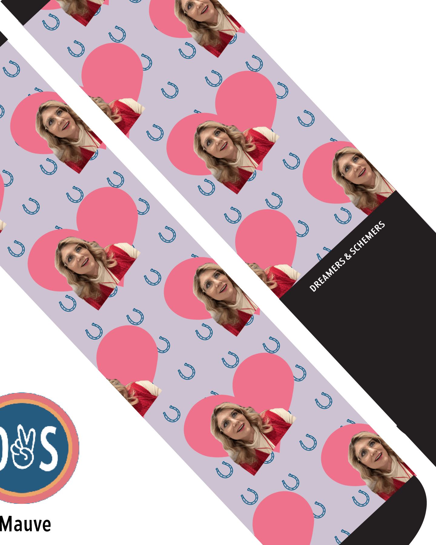 Custom AL Custom Socks Adult / Mauve Custom Heart with Blue Horseshoes Socks 1 Photo equestrian boot socks boot socks thin socks riding socks pattern socks tall socks funny socks knee high socks horse socks horse show socks