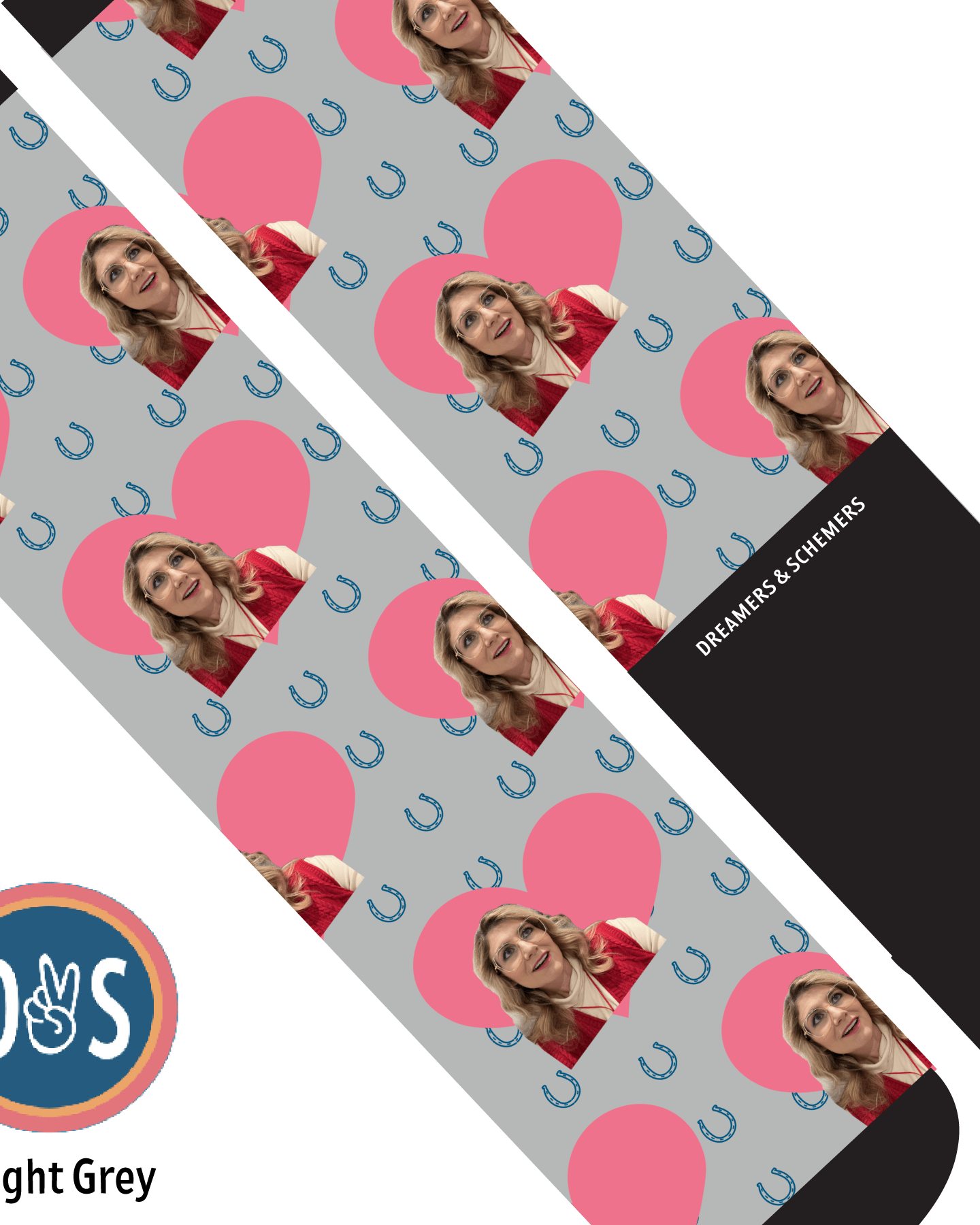 Custom AL Custom Socks Adult / Light Grey Custom Heart with Blue Horseshoes Socks 1 Photo equestrian boot socks boot socks thin socks riding socks pattern socks tall socks funny socks knee high socks horse socks horse show socks