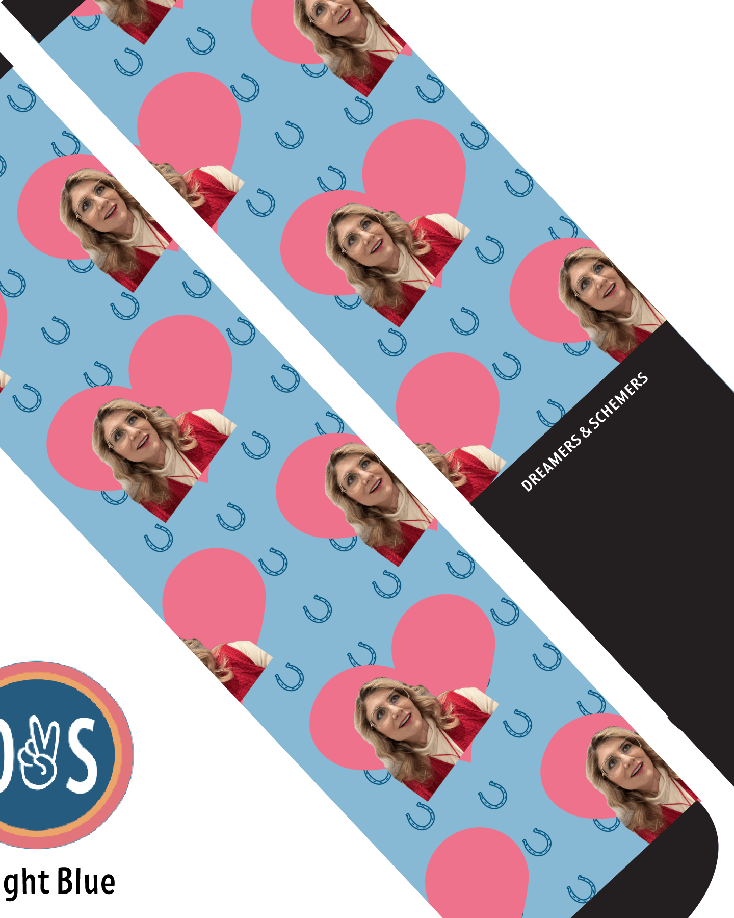 Custom AL Custom Socks Adult / Light Blue Custom Heart with Blue Horseshoes Socks 1 Photo equestrian boot socks boot socks thin socks riding socks pattern socks tall socks funny socks knee high socks horse socks horse show socks