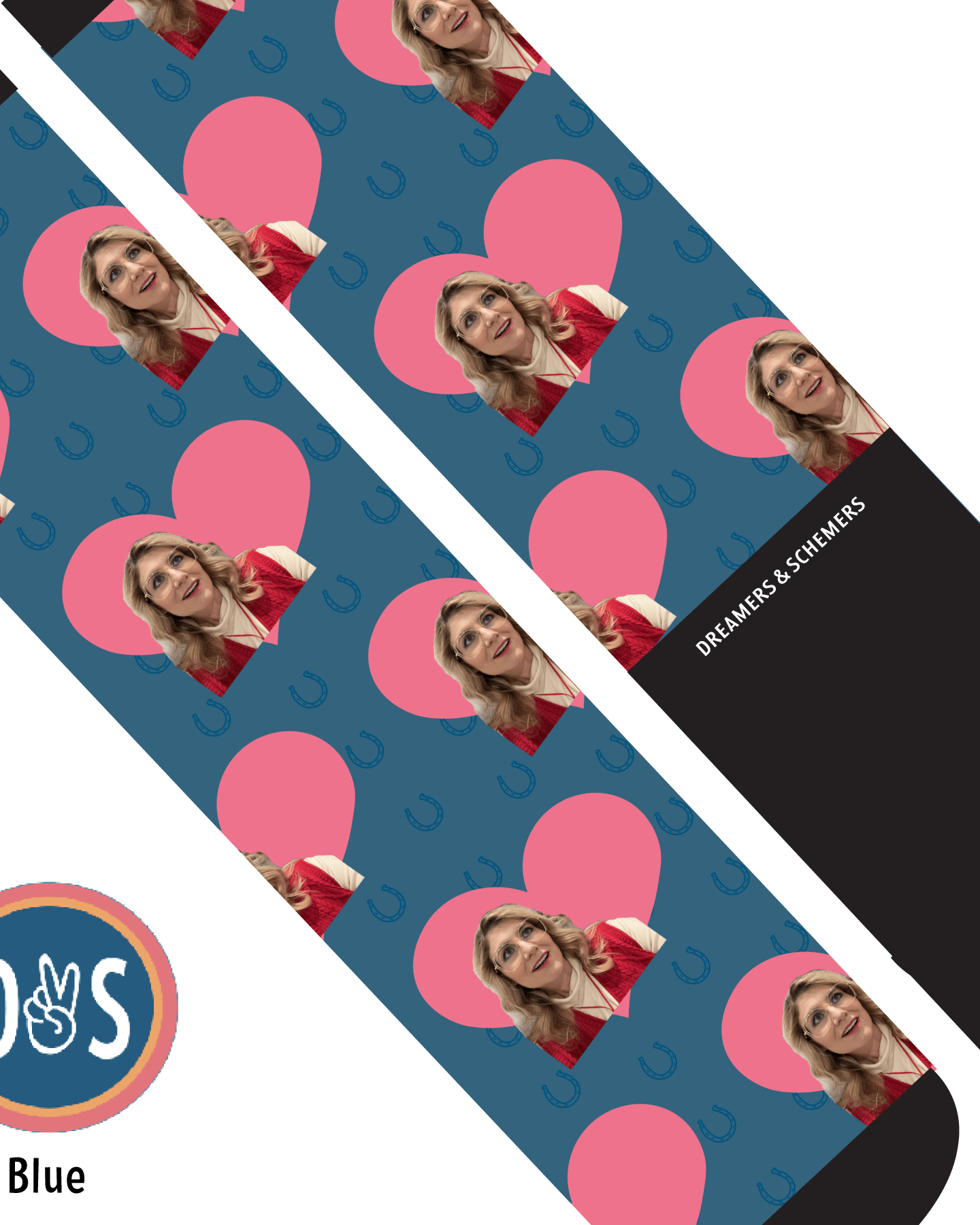 Custom AL Custom Socks Adult / Blue Custom Heart with Blue Horseshoes Socks 1 Photo equestrian boot socks boot socks thin socks riding socks pattern socks tall socks funny socks knee high socks horse socks horse show socks