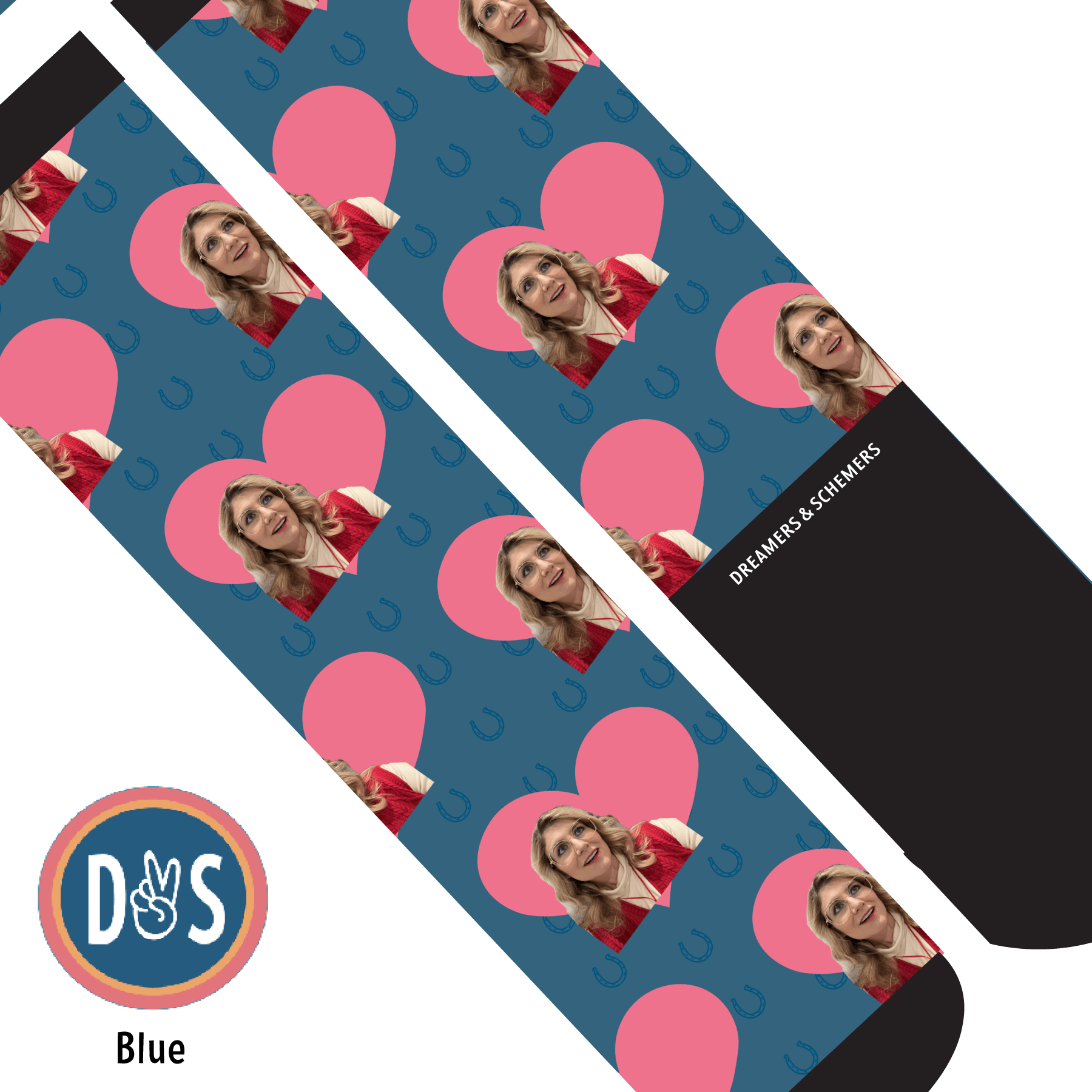 Custom AL Custom Socks Adult / Blue Custom Heart with Blue Horseshoes Socks 1 Photo equestrian boot socks boot socks thin socks riding socks pattern socks tall socks funny socks knee high socks horse socks horse show socks