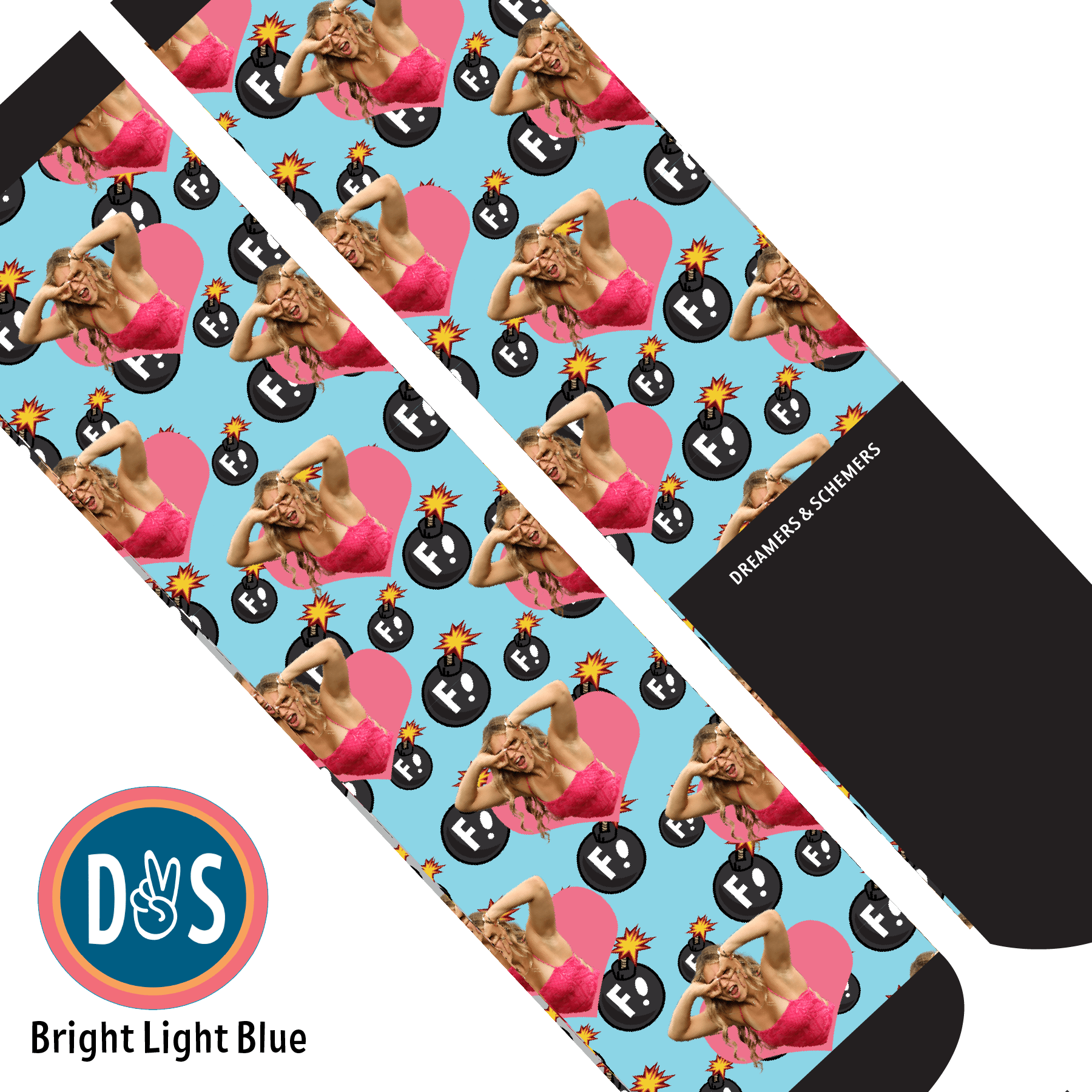 Custom AL Custom Socks Adult / Bright Light Blue Custom Heart with F Bombs Socks 1 Photo equestrian boot socks boot socks thin socks riding socks pattern socks tall socks funny socks knee high socks horse socks horse show socks