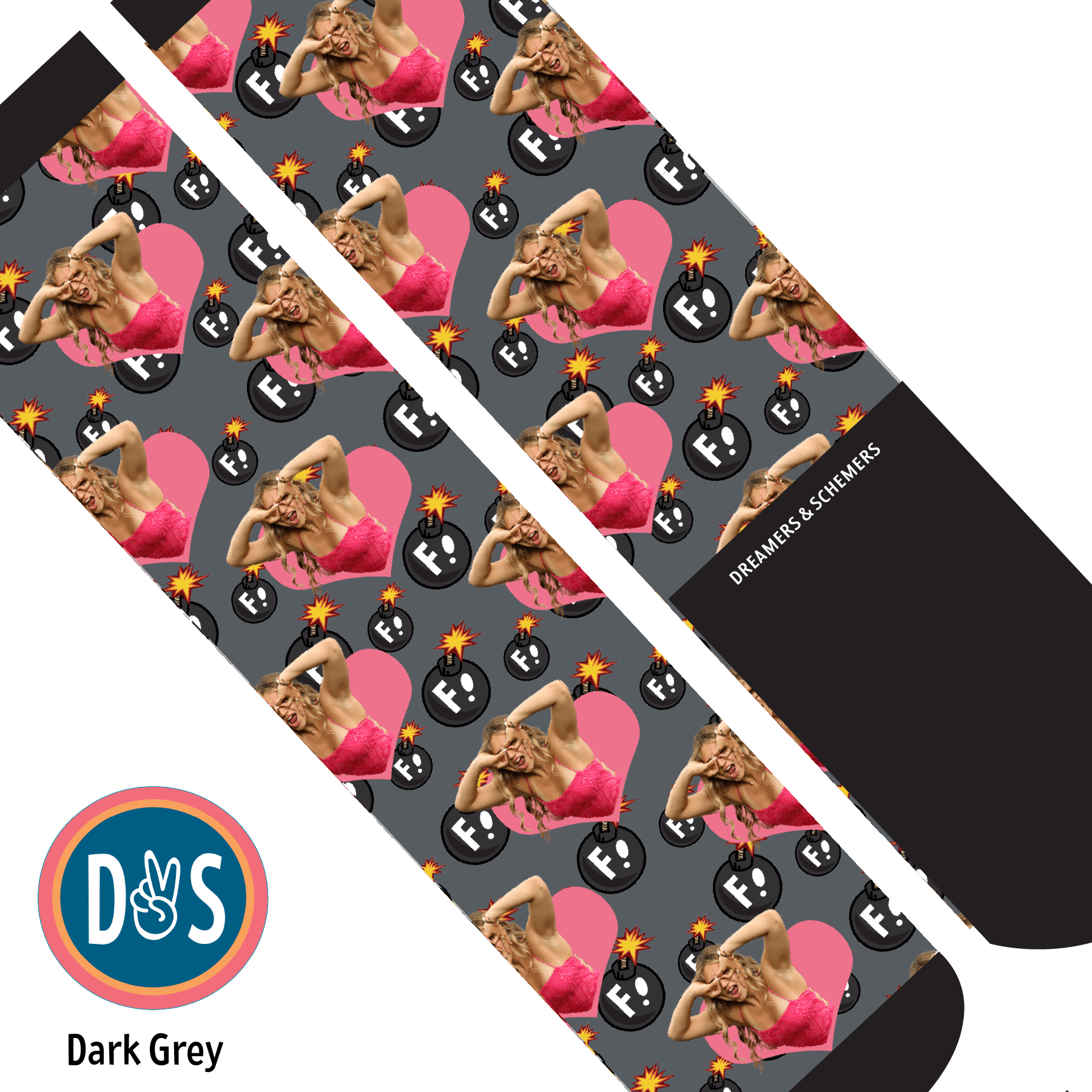 Custom AL Custom Socks Adult / Dark Grey Custom Heart with F Bombs Socks 1 Photo equestrian boot socks boot socks thin socks riding socks pattern socks tall socks funny socks knee high socks horse socks horse show socks