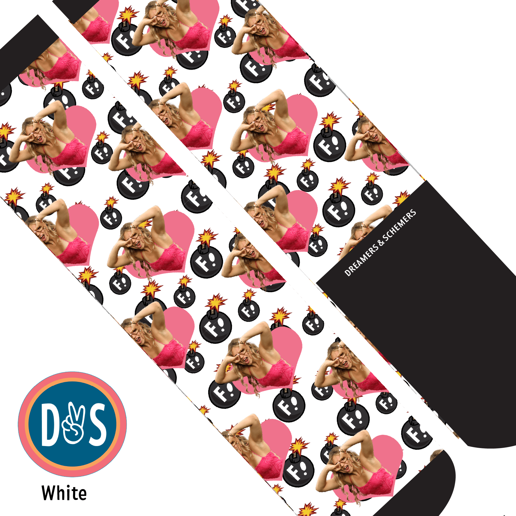 Custom AL Custom Socks Adult / White Custom Heart with F Bombs Socks 1 Photo equestrian boot socks boot socks thin socks riding socks pattern socks tall socks funny socks knee high socks horse socks horse show socks