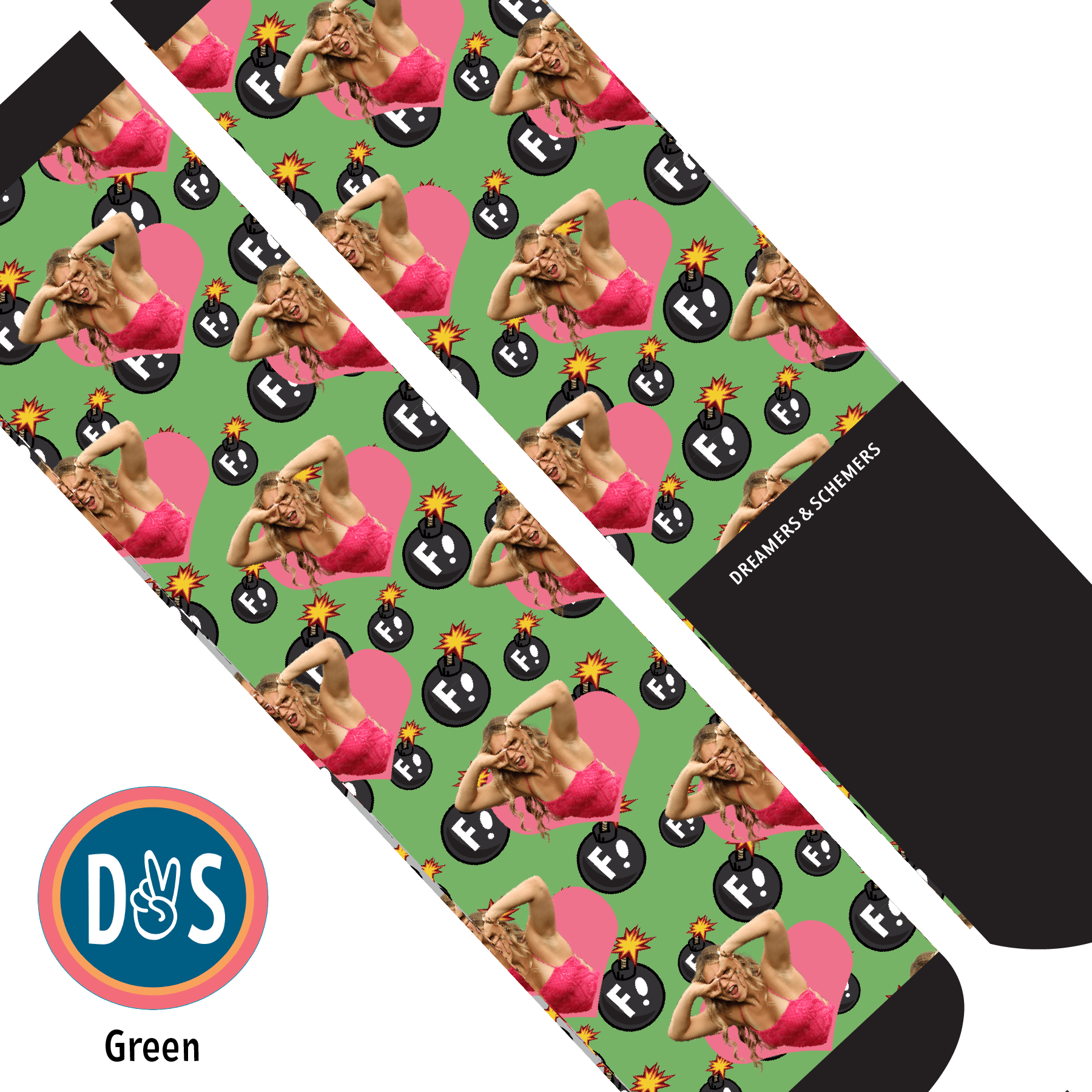 Custom AL Custom Socks Adult / Green Custom Heart with F Bombs Socks 1 Photo equestrian boot socks boot socks thin socks riding socks pattern socks tall socks funny socks knee high socks horse socks horse show socks
