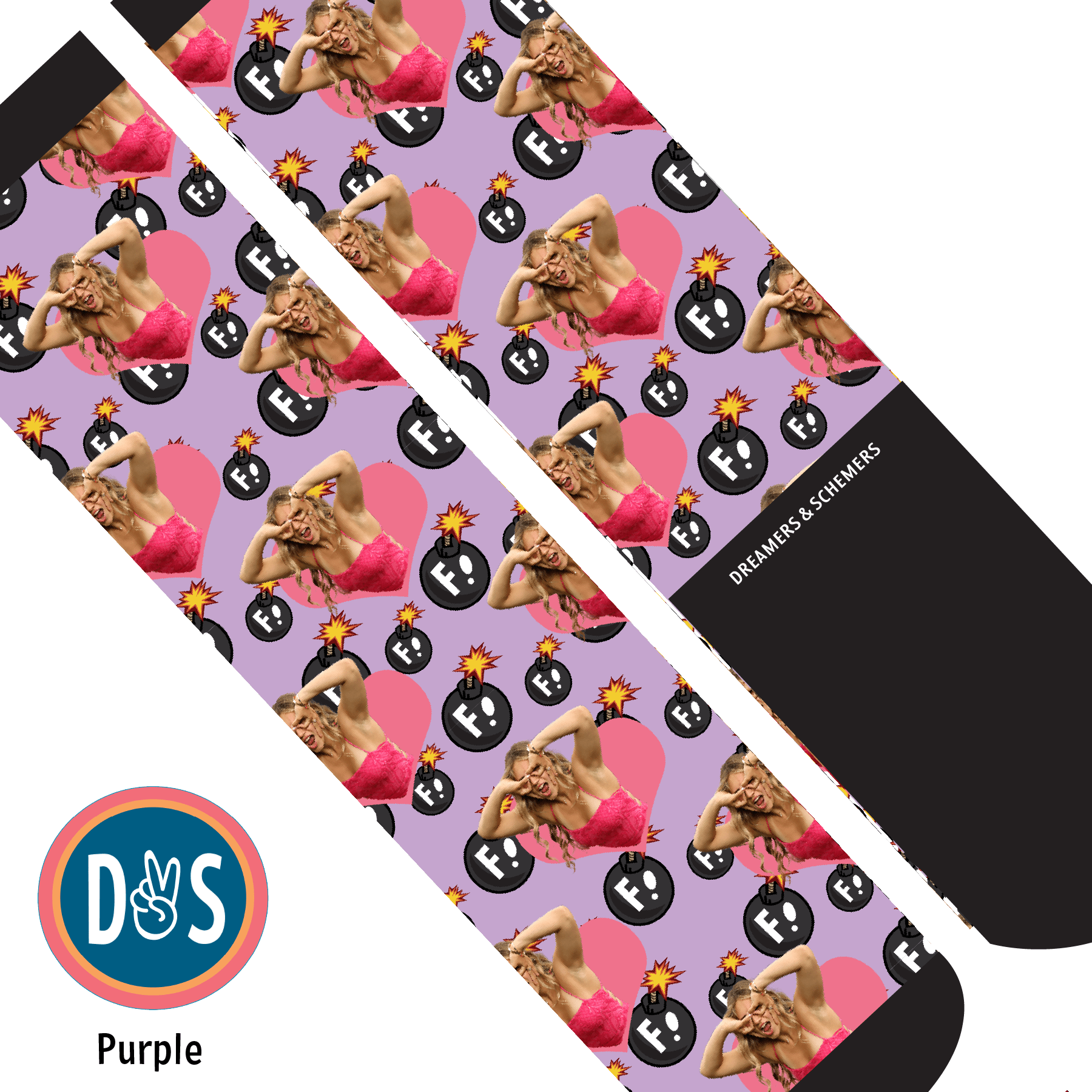 Custom AL Custom Socks Adult / Purple Custom Heart with F Bombs Socks 1 Photo equestrian boot socks boot socks thin socks riding socks pattern socks tall socks funny socks knee high socks horse socks horse show socks