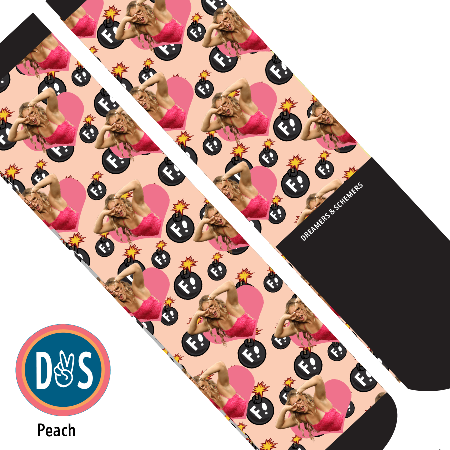 Custom AL Custom Socks Adult / Peach Custom Heart with F Bombs Socks 1 Photo equestrian boot socks boot socks thin socks riding socks pattern socks tall socks funny socks knee high socks horse socks horse show socks