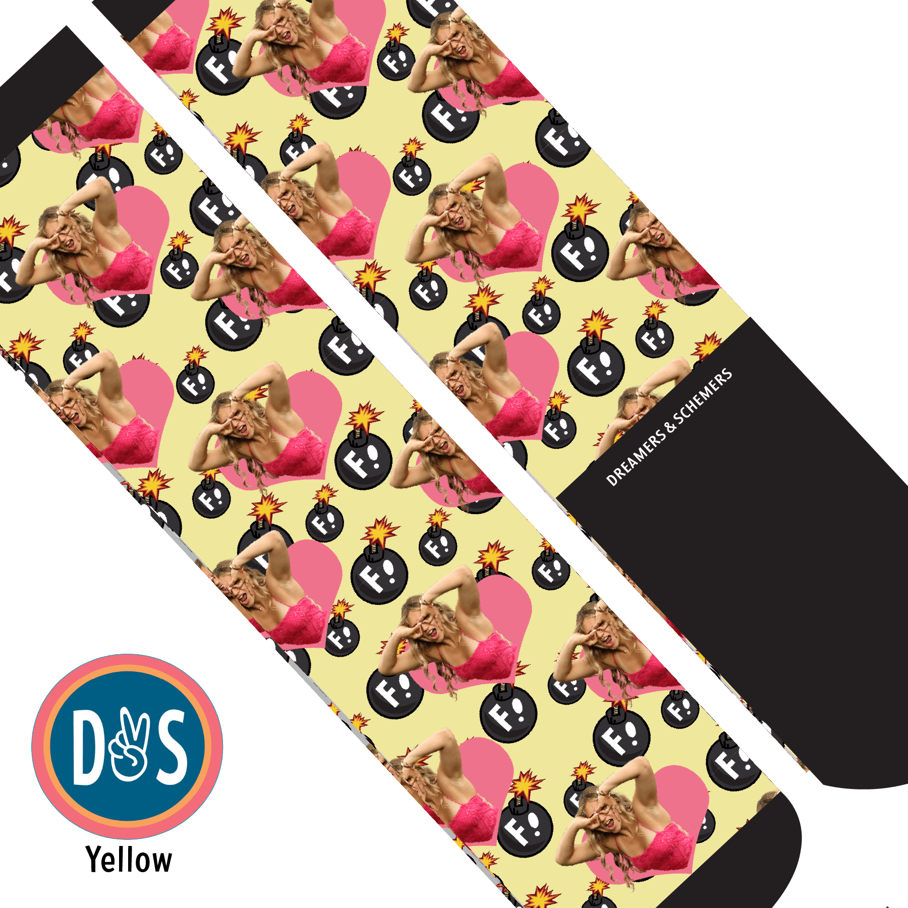 Custom AL Custom Socks Adult / Yellow Custom Heart with F Bombs Socks 1 Photo equestrian boot socks boot socks thin socks riding socks pattern socks tall socks funny socks knee high socks horse socks horse show socks