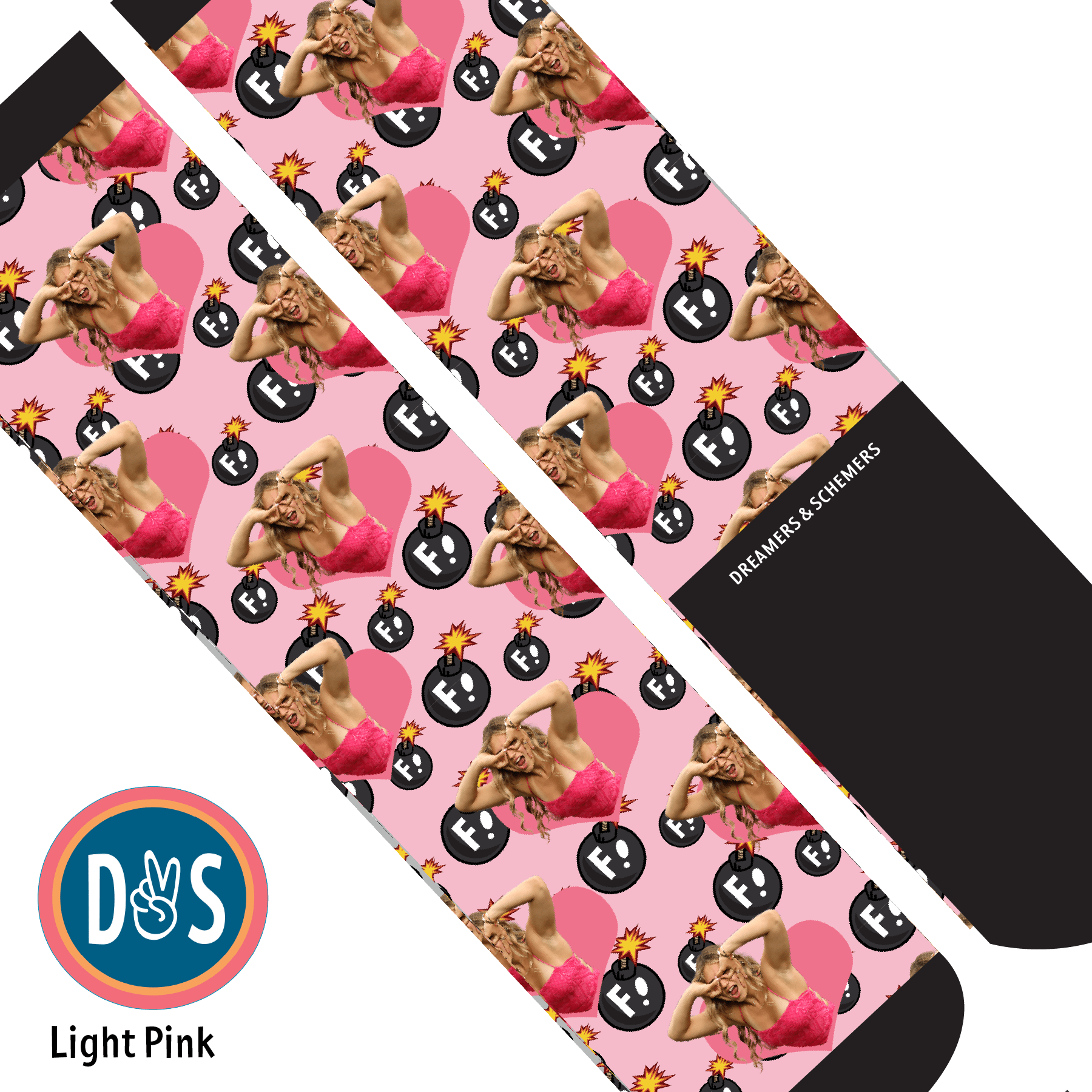 Custom AL Custom Socks Adult / Light Pink Custom Heart with F Bombs Socks 1 Photo equestrian boot socks boot socks thin socks riding socks pattern socks tall socks funny socks knee high socks horse socks horse show socks