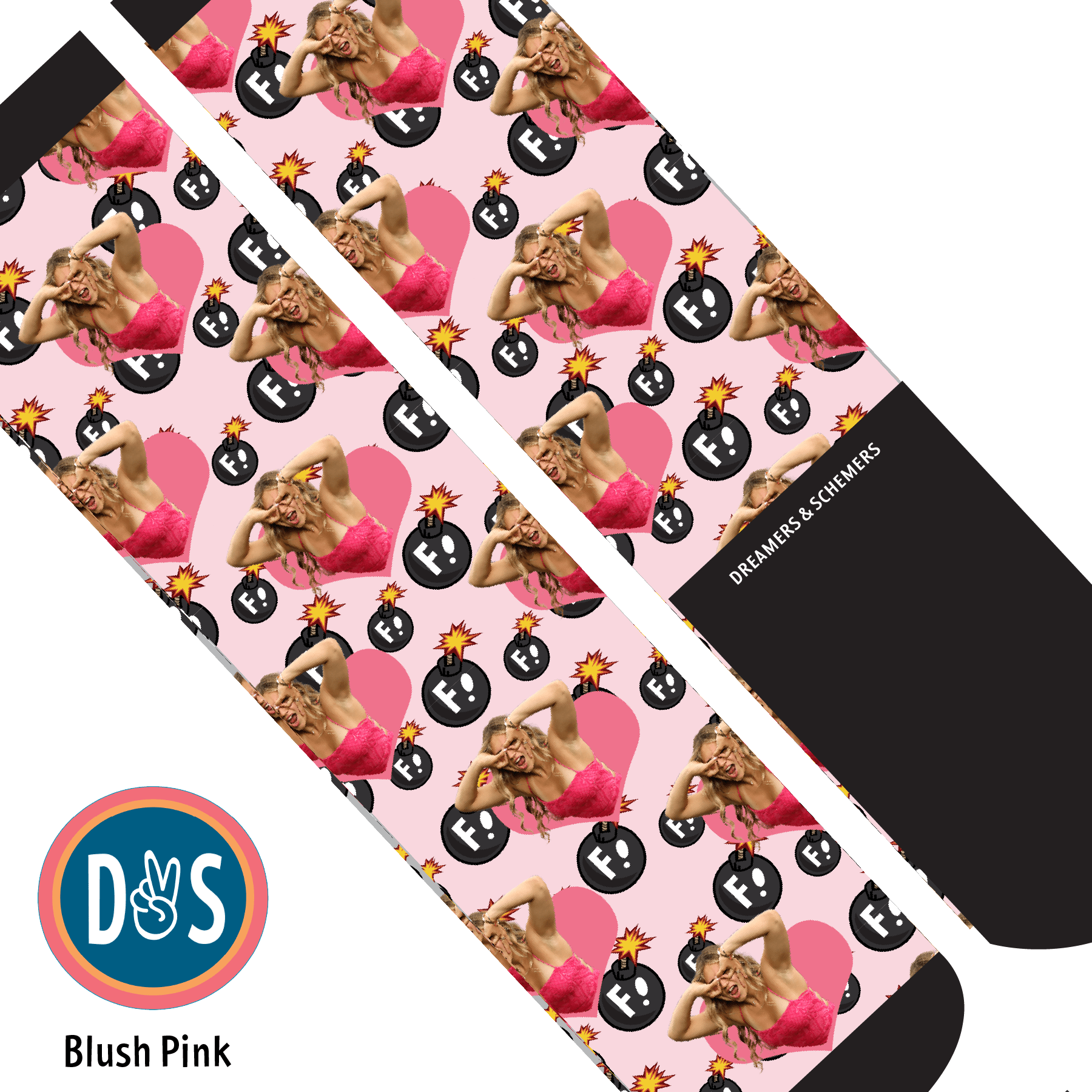 Custom AL Custom Socks Adult / Blush Pink Custom Heart with F Bombs Socks 1 Photo equestrian boot socks boot socks thin socks riding socks pattern socks tall socks funny socks knee high socks horse socks horse show socks