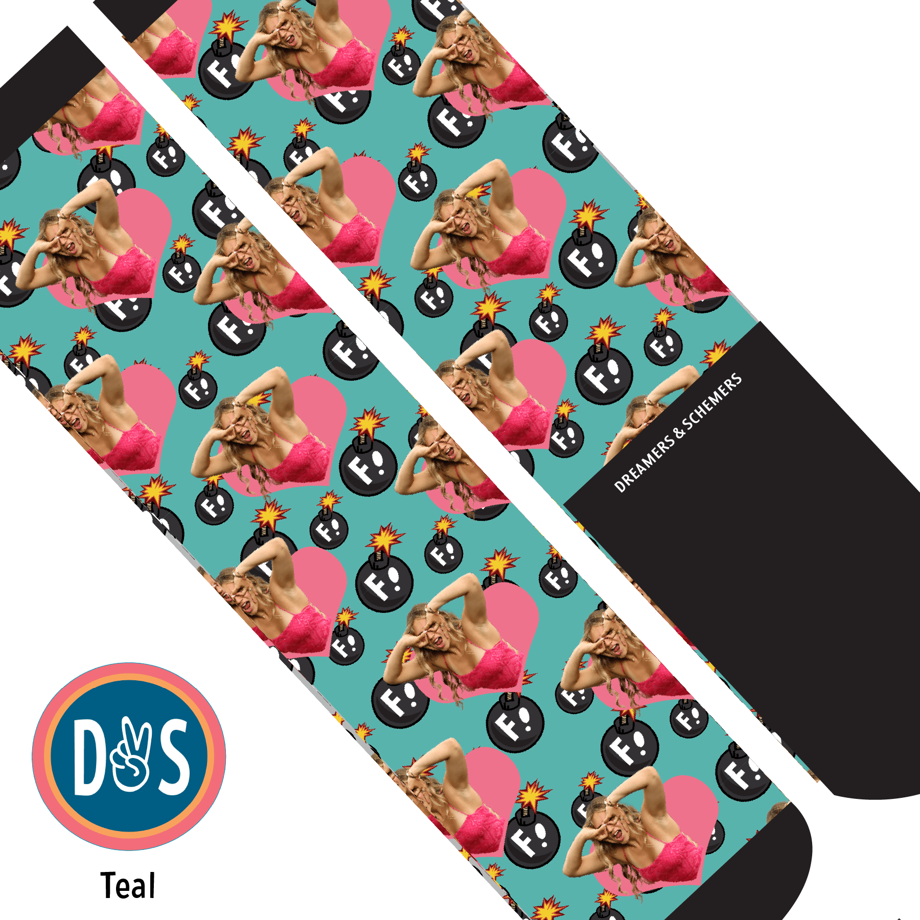 Custom AL Custom Socks Adult / Teal Custom Heart with F Bombs Socks 1 Photo equestrian boot socks boot socks thin socks riding socks pattern socks tall socks funny socks knee high socks horse socks horse show socks