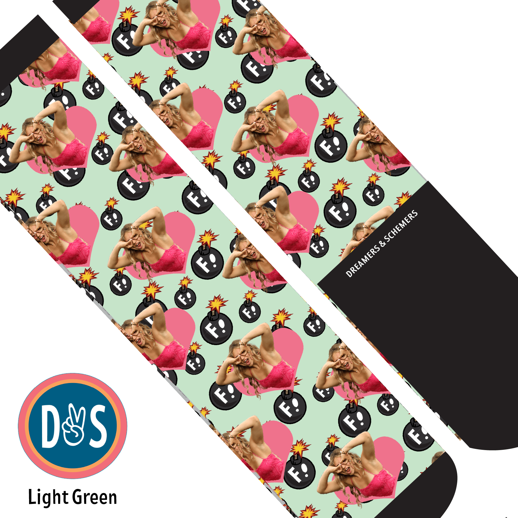 Custom AL Custom Socks Adult / Light Green Custom Heart with F Bombs Socks 1 Photo equestrian boot socks boot socks thin socks riding socks pattern socks tall socks funny socks knee high socks horse socks horse show socks