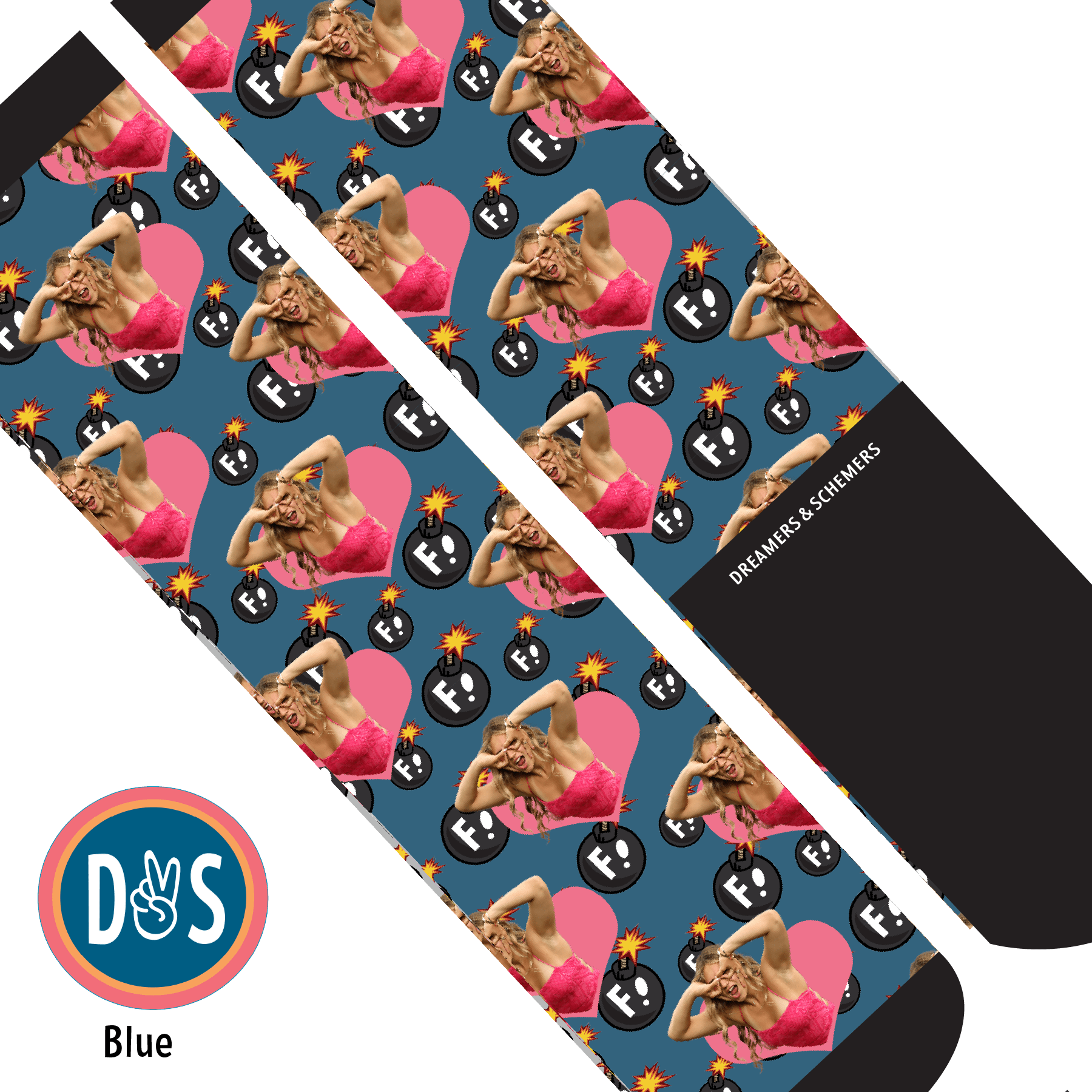 Custom AL Custom Socks Adult / Blue Custom Heart with F Bombs Socks 1 Photo equestrian boot socks boot socks thin socks riding socks pattern socks tall socks funny socks knee high socks horse socks horse show socks