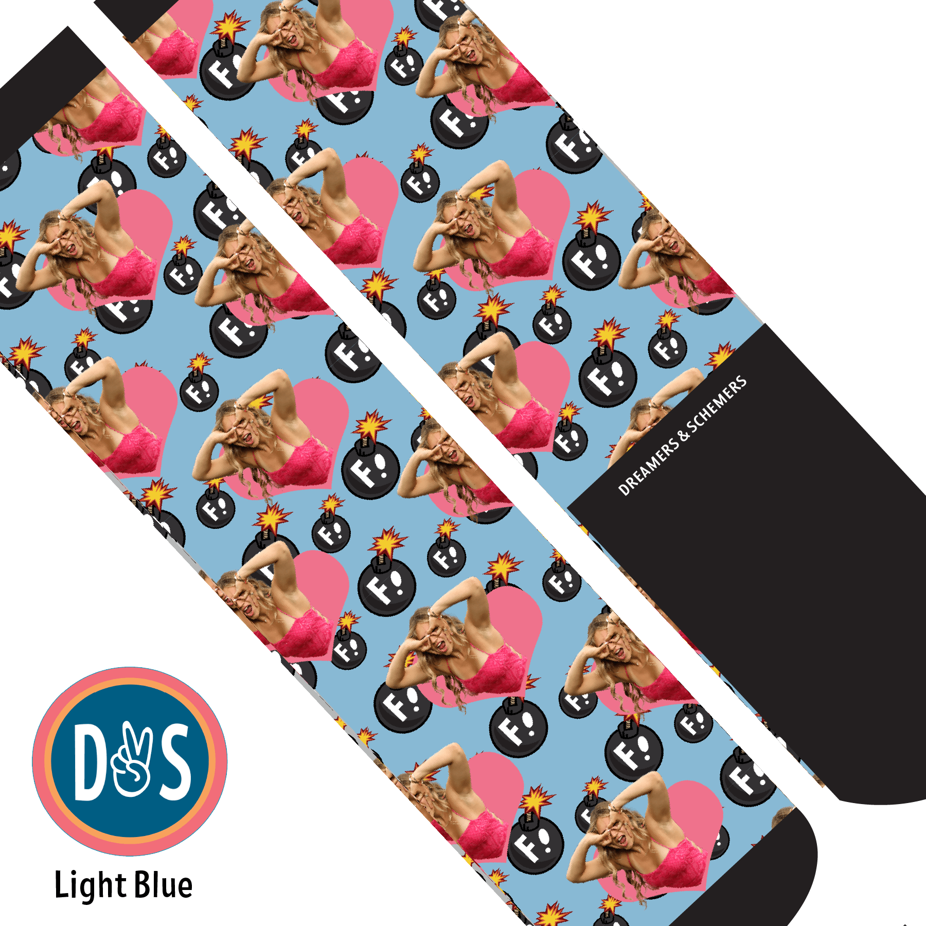 Custom AL Custom Socks Adult / Light Blue Custom Heart with F Bombs Socks 1 Photo equestrian boot socks boot socks thin socks riding socks pattern socks tall socks funny socks knee high socks horse socks horse show socks
