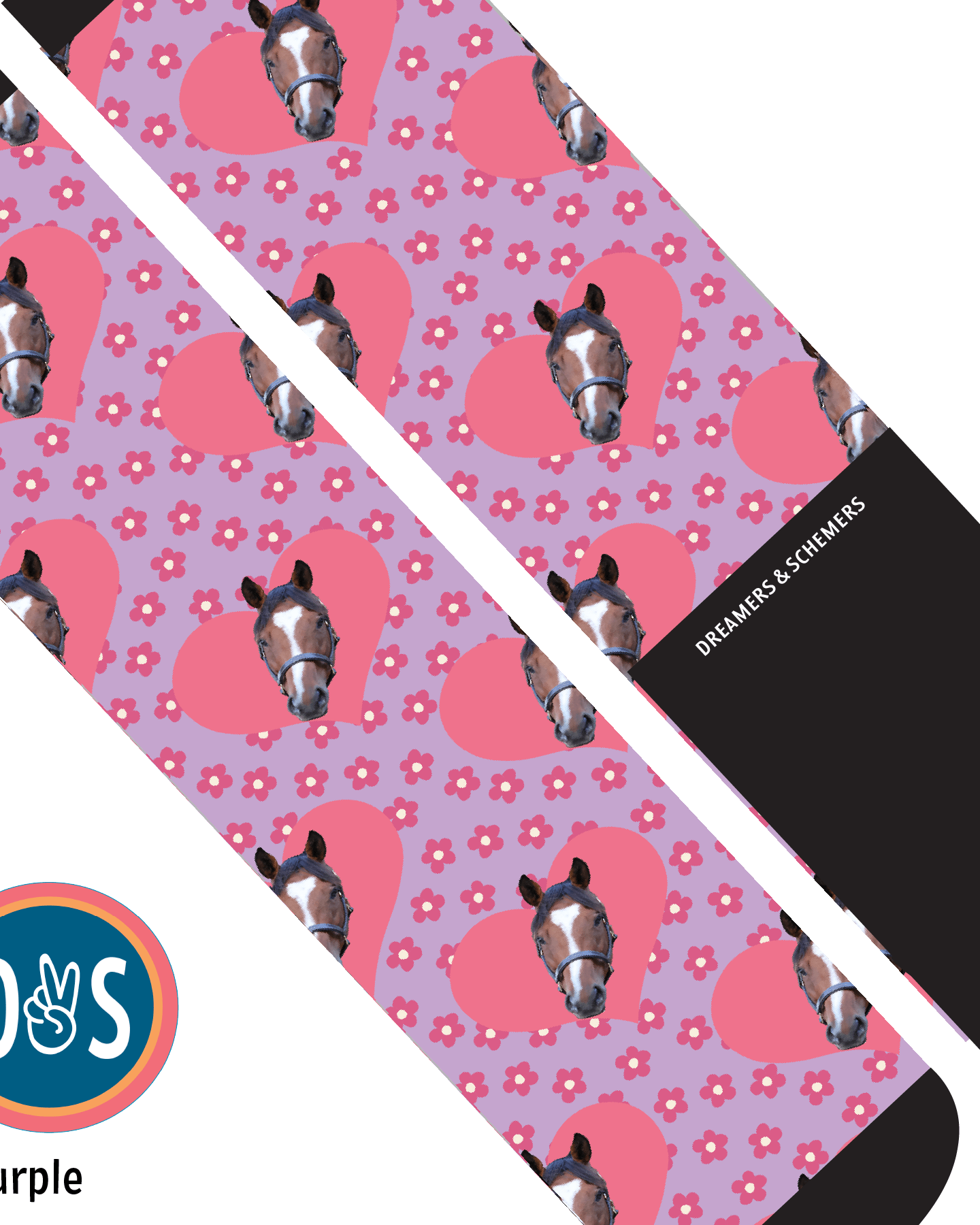 Custom AL Custom Socks Adult / Purple Custom Heart with Pinky Petals Socks 1 Photo equestrian boot socks boot socks thin socks riding socks pattern socks tall socks funny socks knee high socks horse socks horse show socks