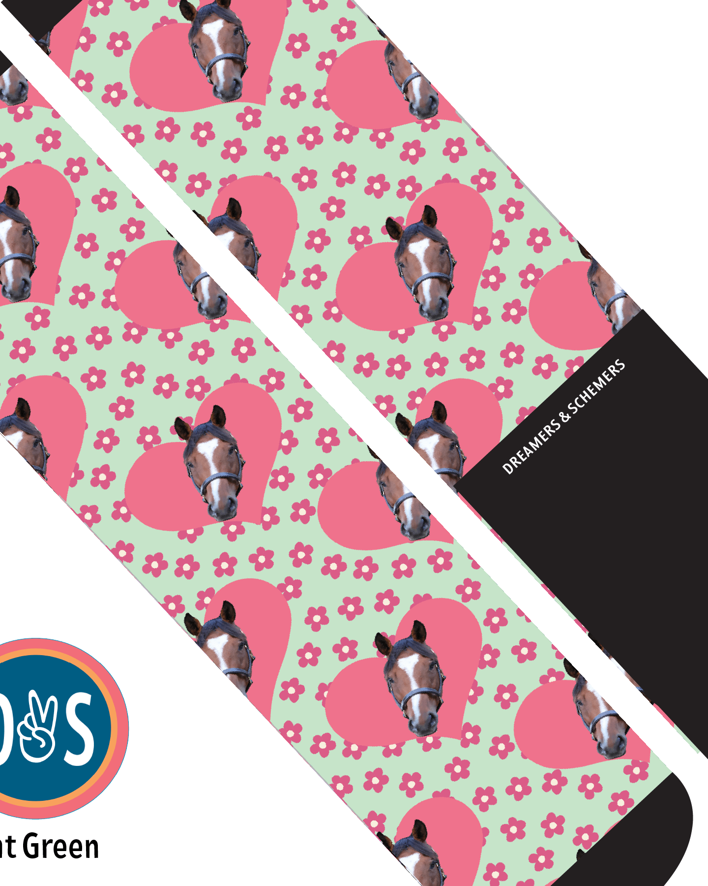 Custom AL Custom Socks Adult / Light Green Custom Heart with Pinky Petals Socks 1 Photo equestrian boot socks boot socks thin socks riding socks pattern socks tall socks funny socks knee high socks horse socks horse show socks