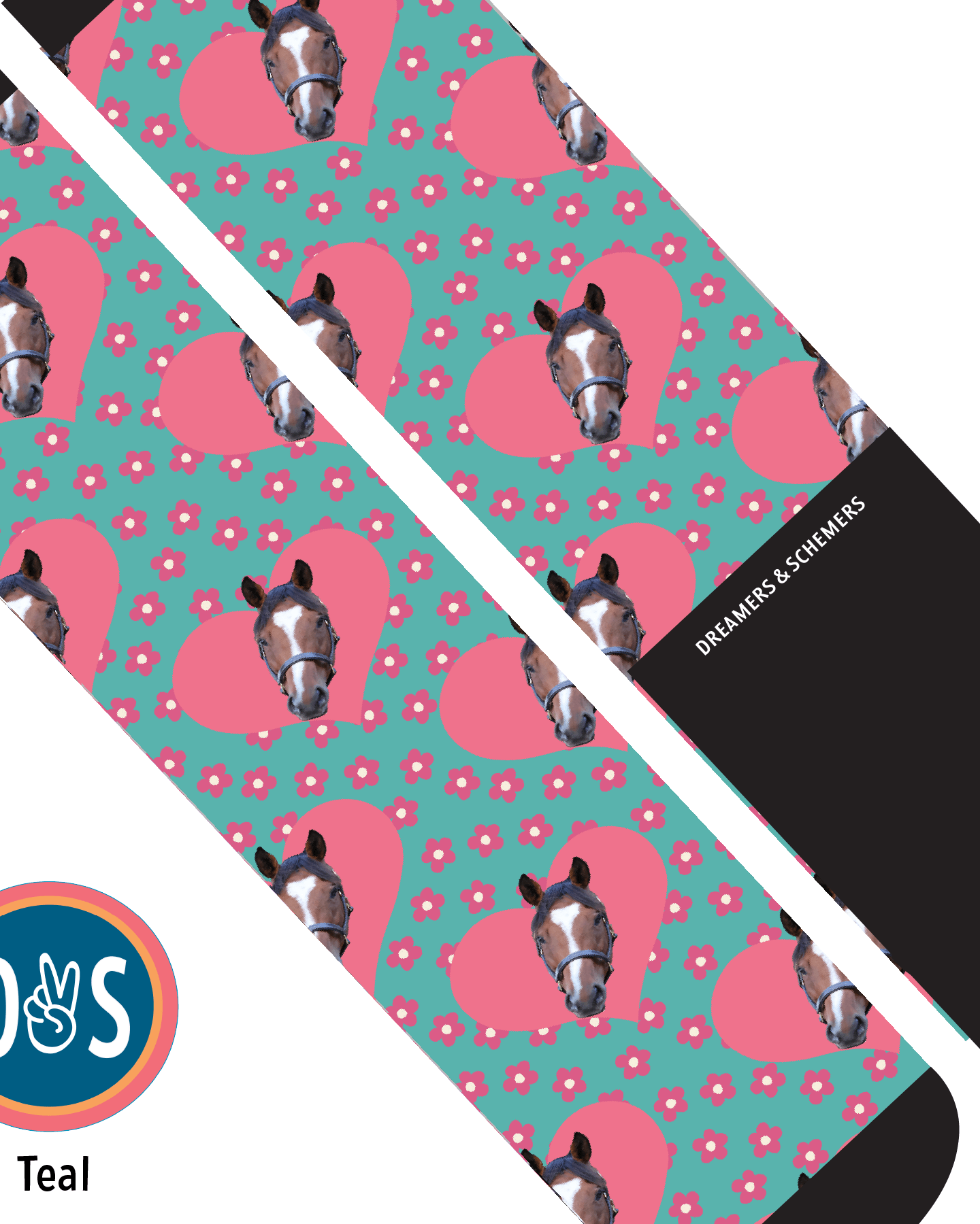 Custom AL Custom Socks Adult / Teal Custom Heart with Pinky Petals Socks 1 Photo equestrian boot socks boot socks thin socks riding socks pattern socks tall socks funny socks knee high socks horse socks horse show socks