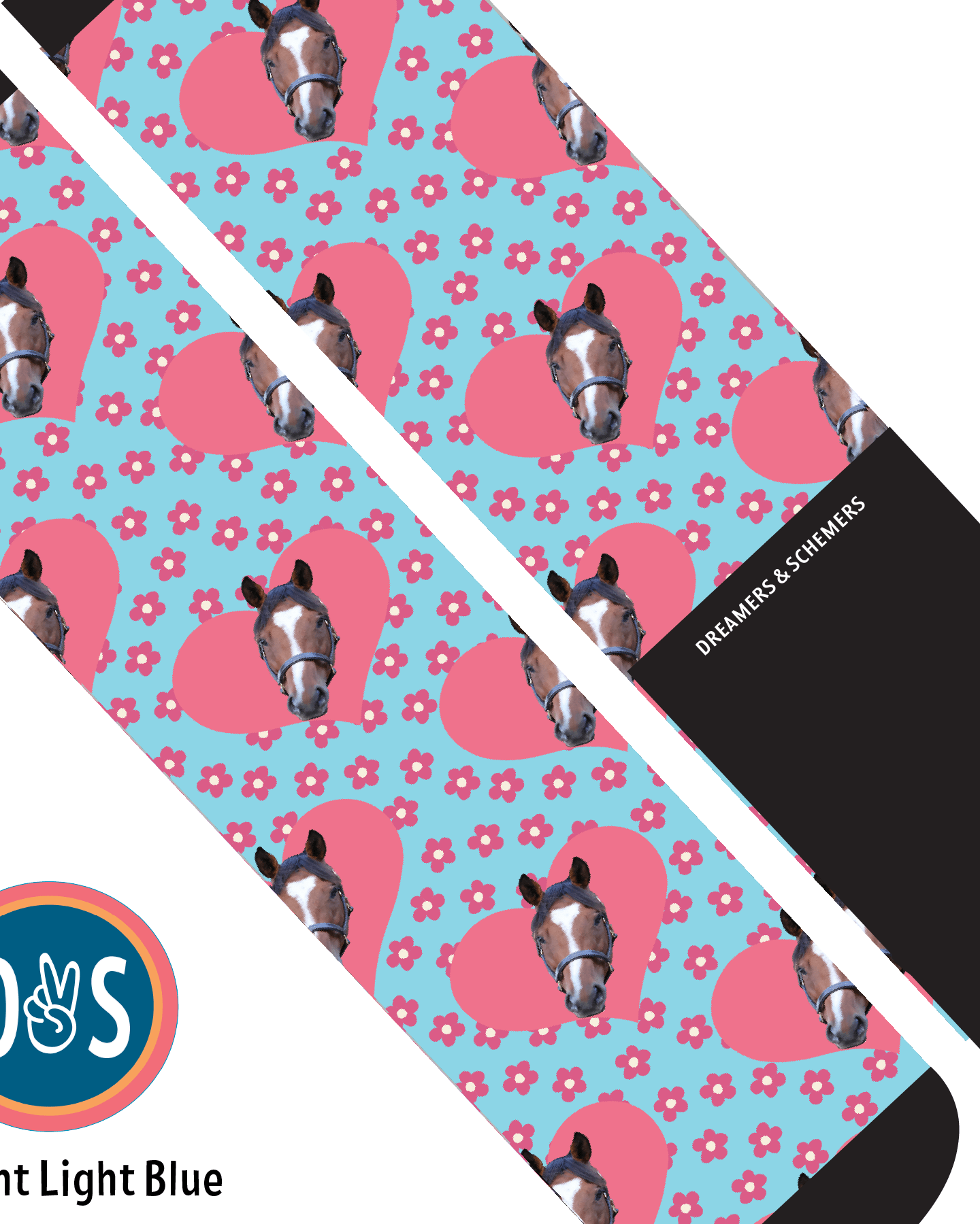 Custom AL Custom Socks Adult / Bright Light Blue Custom Heart with Pinky Petals Socks 1 Photo equestrian boot socks boot socks thin socks riding socks pattern socks tall socks funny socks knee high socks horse socks horse show socks