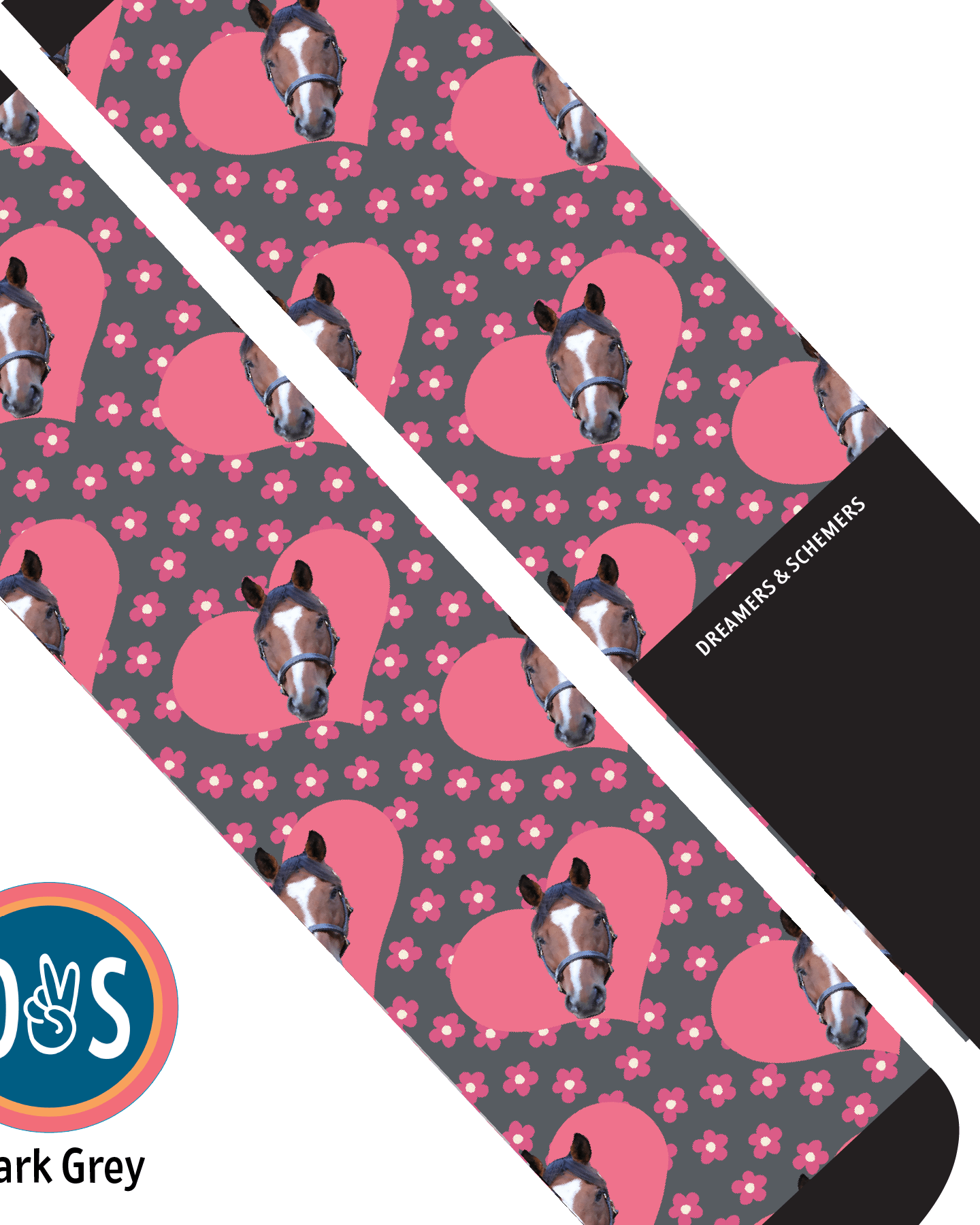 Custom AL Custom Socks Adult / Dark Grey Custom Heart with Pinky Petals Socks 1 Photo equestrian boot socks boot socks thin socks riding socks pattern socks tall socks funny socks knee high socks horse socks horse show socks