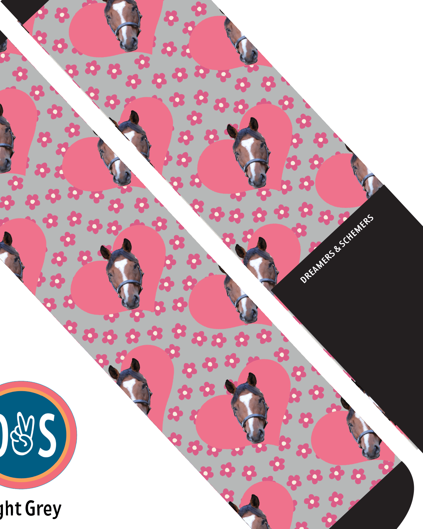 Custom AL Custom Socks Adult / Light Grey Custom Heart with Pinky Petals Socks 1 Photo equestrian boot socks boot socks thin socks riding socks pattern socks tall socks funny socks knee high socks horse socks horse show socks