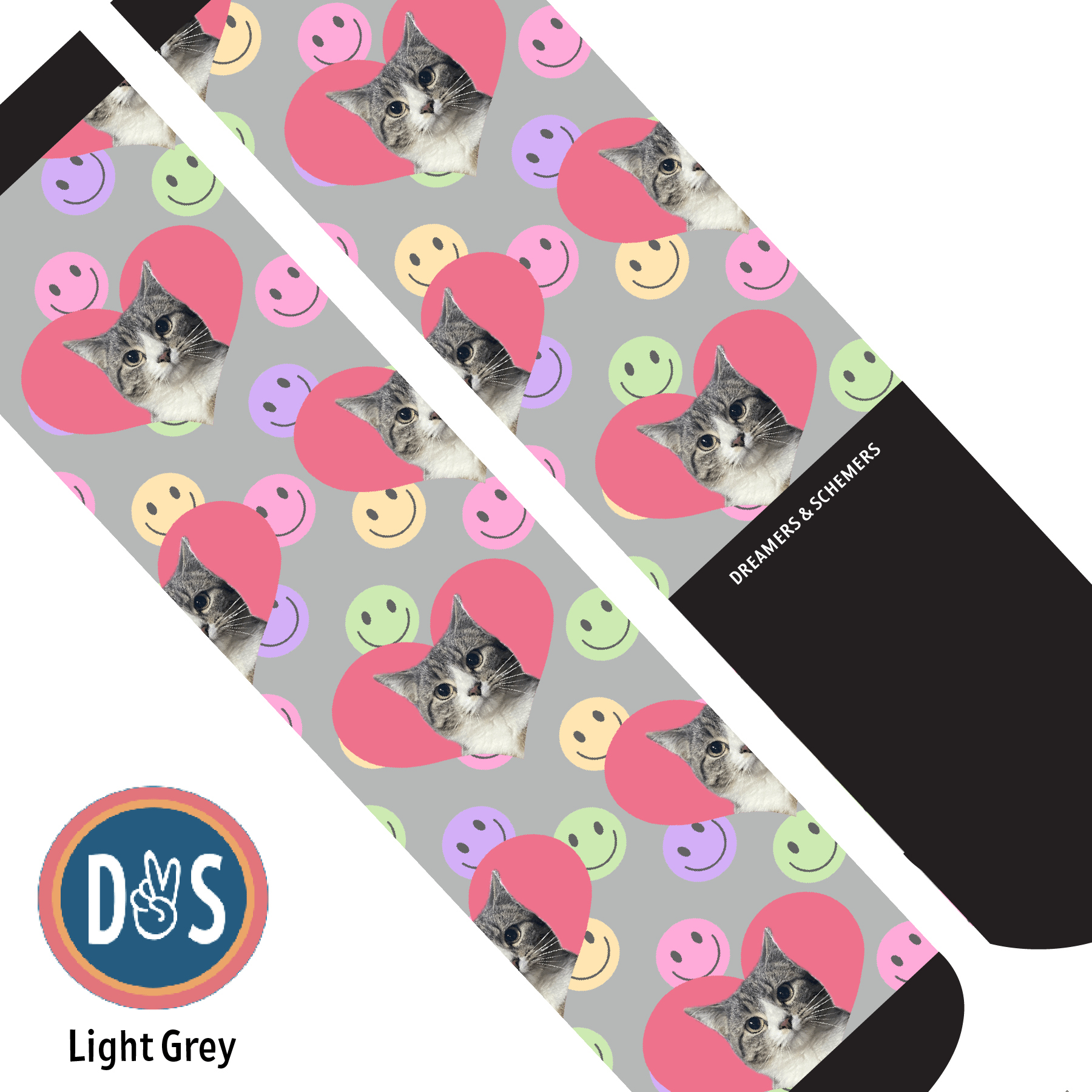Custom AL Custom Socks Adult / Light Grey Custom Heart with Smiley Vibes Socks 1 Photo equestrian boot socks boot socks thin socks riding socks pattern socks tall socks funny socks knee high socks horse socks horse show socks