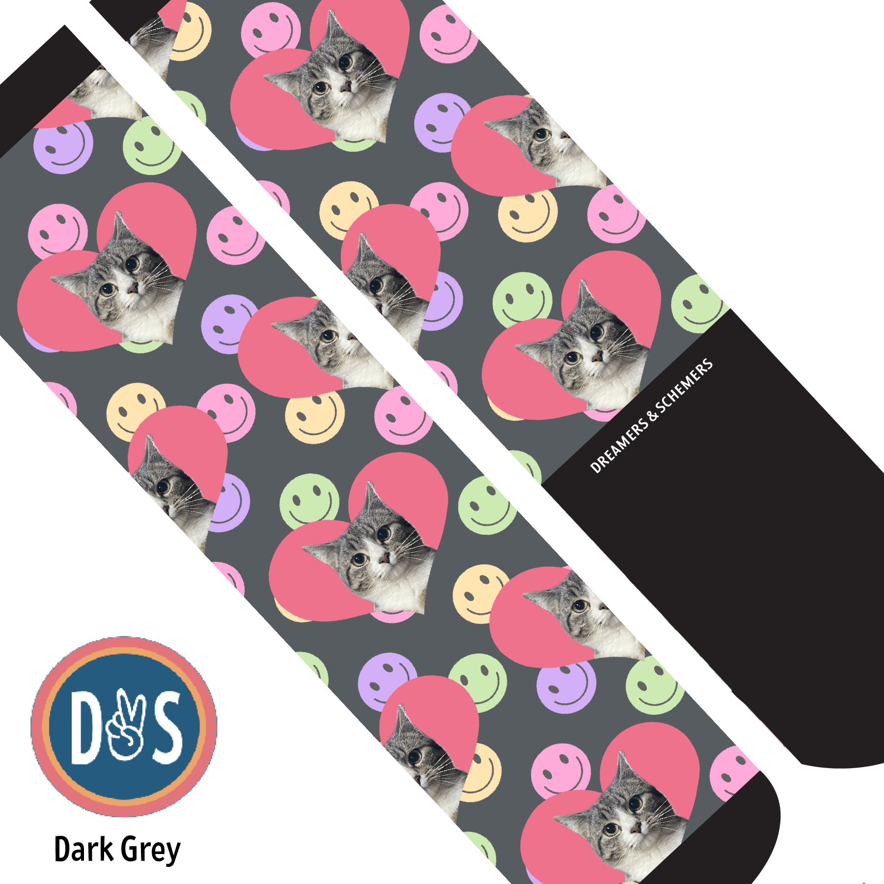 Custom AL Custom Socks Adult / Dark Grey Custom Heart with Smiley Vibes Socks 1 Photo equestrian boot socks boot socks thin socks riding socks pattern socks tall socks funny socks knee high socks horse socks horse show socks