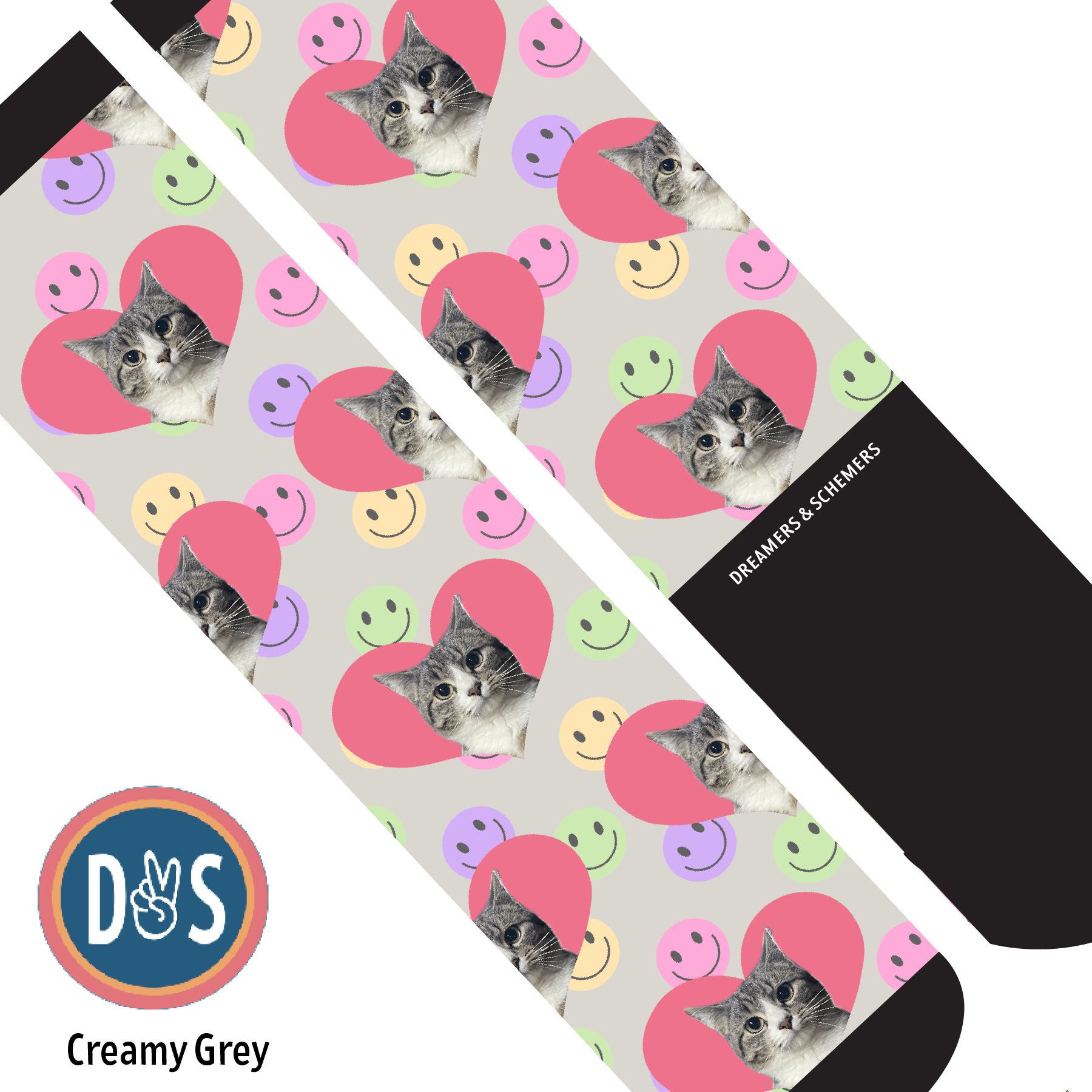 Custom AL Custom Socks Adult / Creamy Grey Custom Heart with Smiley Vibes Socks 1 Photo equestrian boot socks boot socks thin socks riding socks pattern socks tall socks funny socks knee high socks horse socks horse show socks