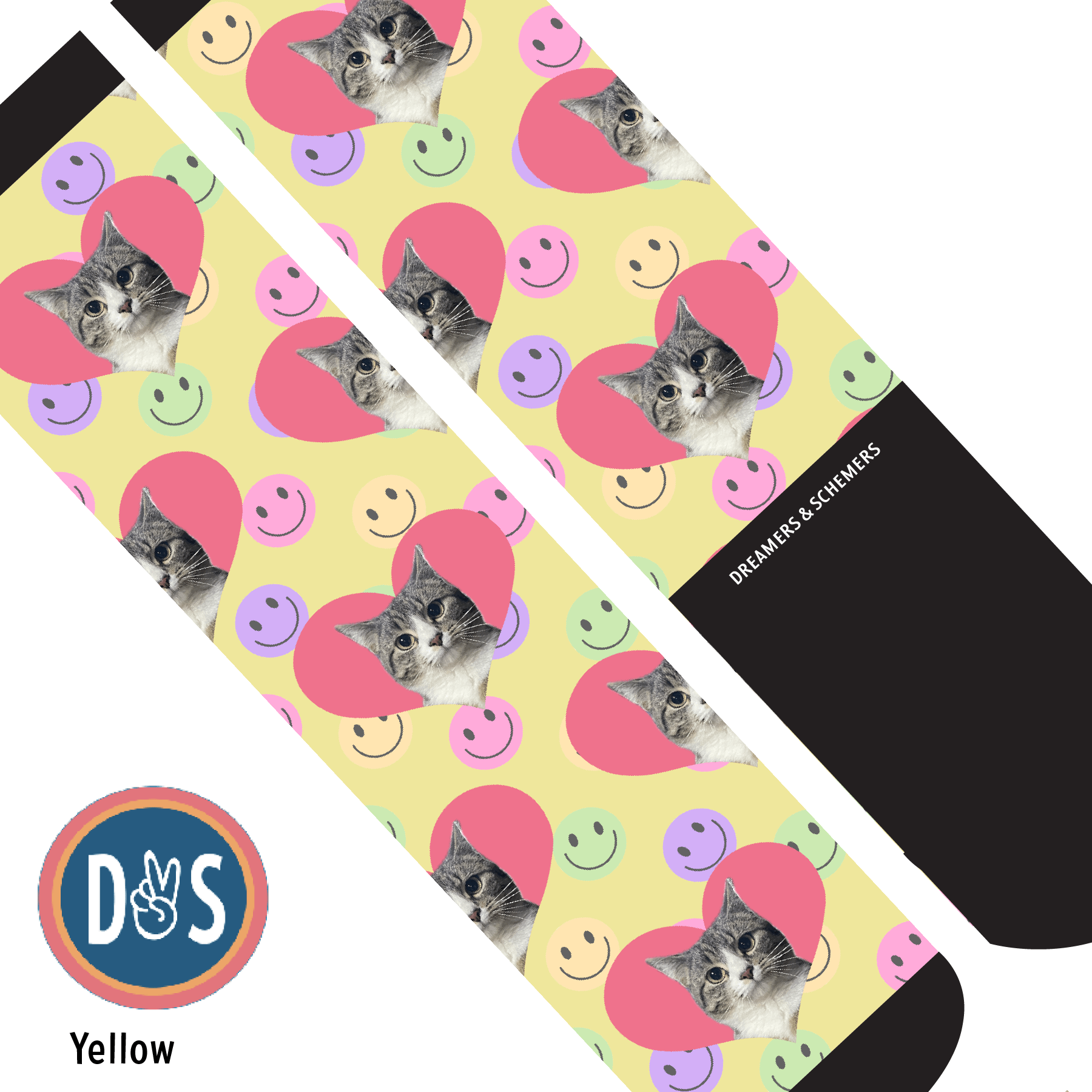 Custom AL Custom Socks Adult / Yellow Custom Heart with Smiley Vibes Socks 1 Photo equestrian boot socks boot socks thin socks riding socks pattern socks tall socks funny socks knee high socks horse socks horse show socks