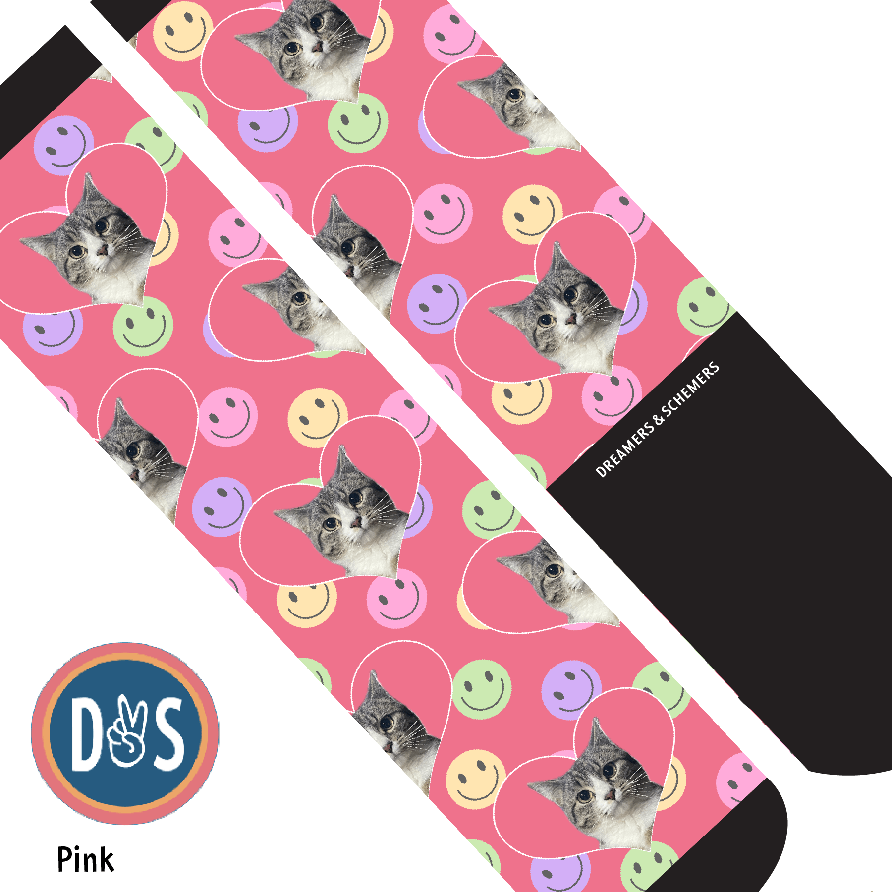 Custom AL Custom Socks Adult / Pink Custom Heart with Smiley Vibes Socks 1 Photo equestrian boot socks boot socks thin socks riding socks pattern socks tall socks funny socks knee high socks horse socks horse show socks