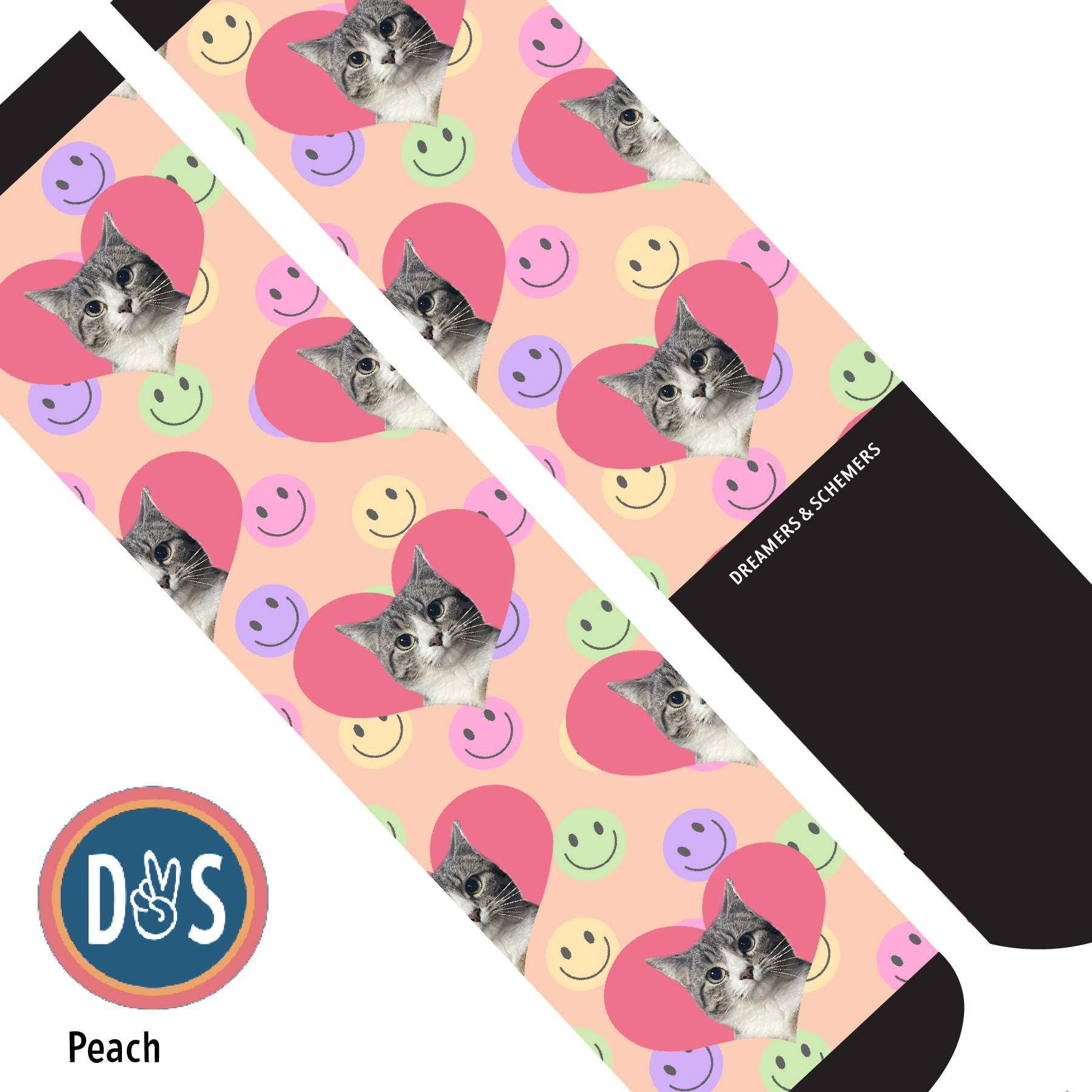 Custom AL Custom Socks Adult / Peach Custom Heart with Smiley Vibes Socks 1 Photo equestrian boot socks boot socks thin socks riding socks pattern socks tall socks funny socks knee high socks horse socks horse show socks