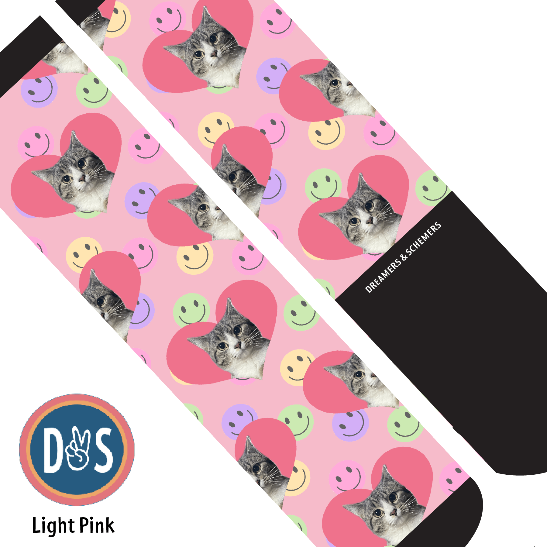 Custom AL Custom Socks Adult / Light Pink Custom Heart with Smiley Vibes Socks 1 Photo equestrian boot socks boot socks thin socks riding socks pattern socks tall socks funny socks knee high socks horse socks horse show socks