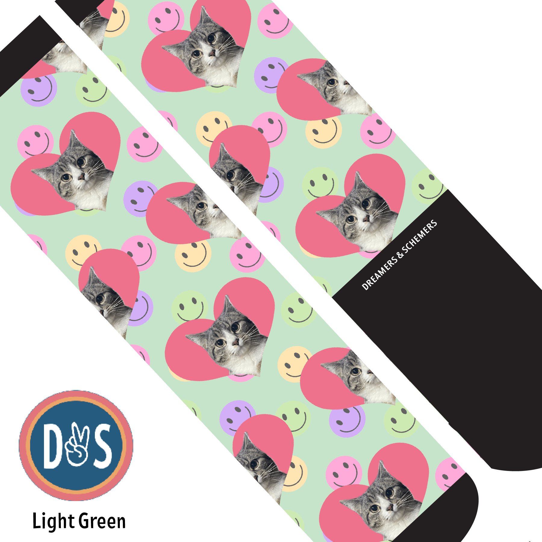 Custom AL Custom Socks Adult / Light Green Custom Heart with Smiley Vibes Socks 1 Photo equestrian boot socks boot socks thin socks riding socks pattern socks tall socks funny socks knee high socks horse socks horse show socks