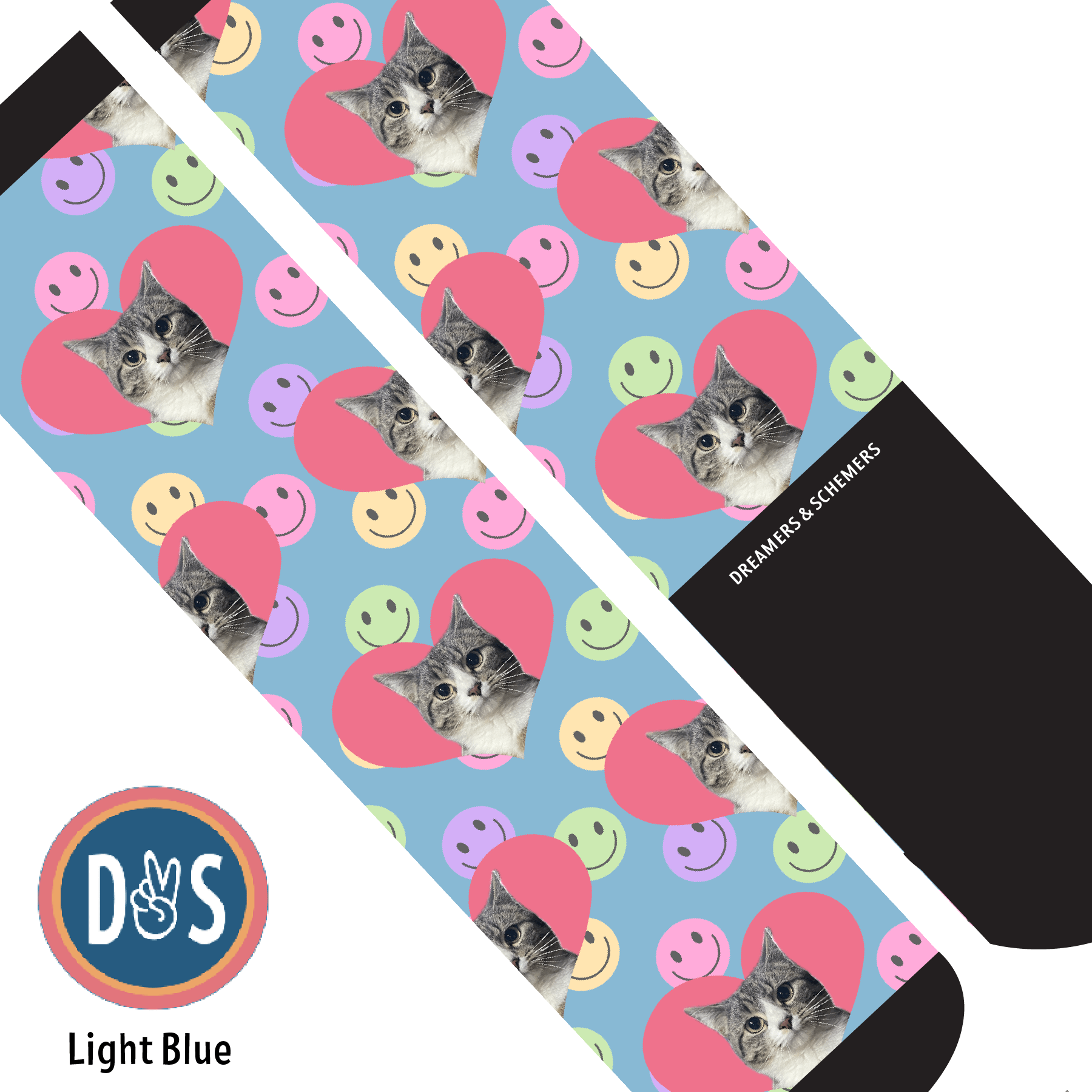 Custom AL Custom Socks Adult / Light Blue Custom Heart with Smiley Vibes Socks 1 Photo equestrian boot socks boot socks thin socks riding socks pattern socks tall socks funny socks knee high socks horse socks horse show socks