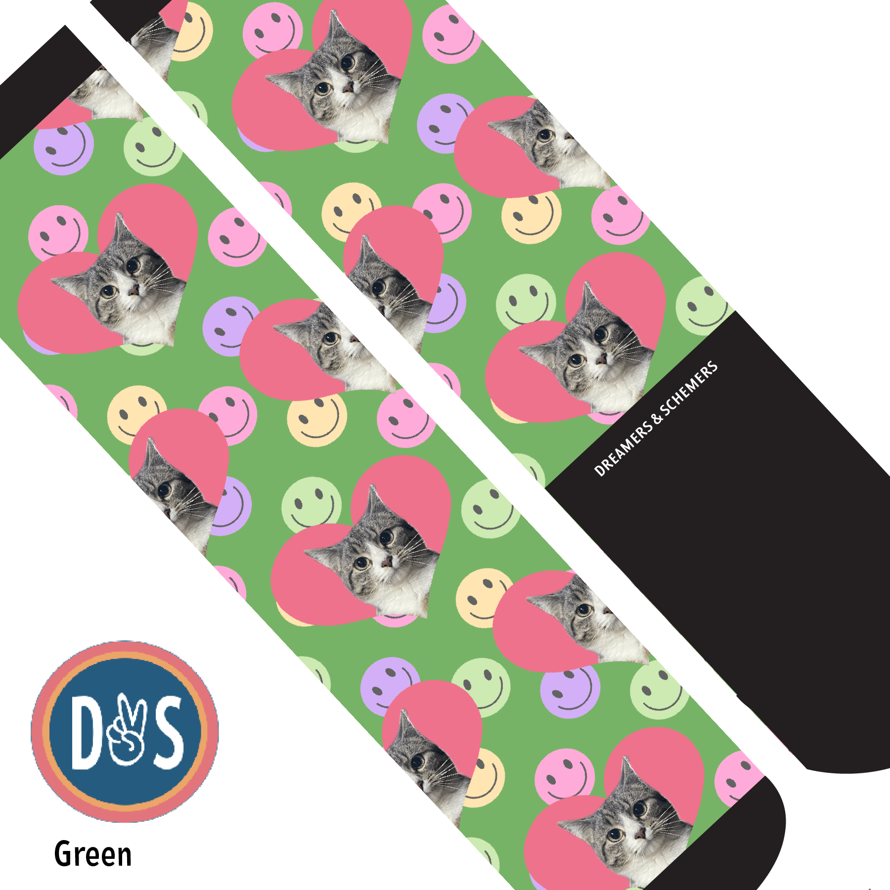 Custom AL Custom Socks Adult / Green Custom Heart with Smiley Vibes Socks 1 Photo equestrian boot socks boot socks thin socks riding socks pattern socks tall socks funny socks knee high socks horse socks horse show socks
