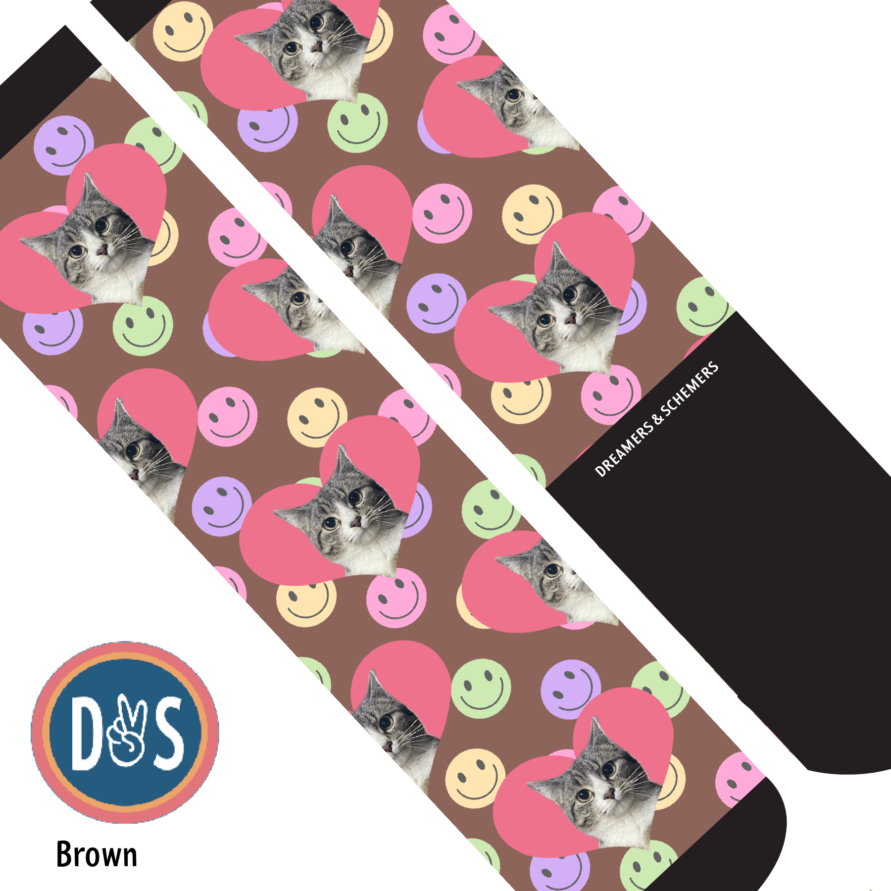 Custom AL Custom Socks Adult / Brown Custom Heart with Smiley Vibes Socks 1 Photo equestrian boot socks boot socks thin socks riding socks pattern socks tall socks funny socks knee high socks horse socks horse show socks