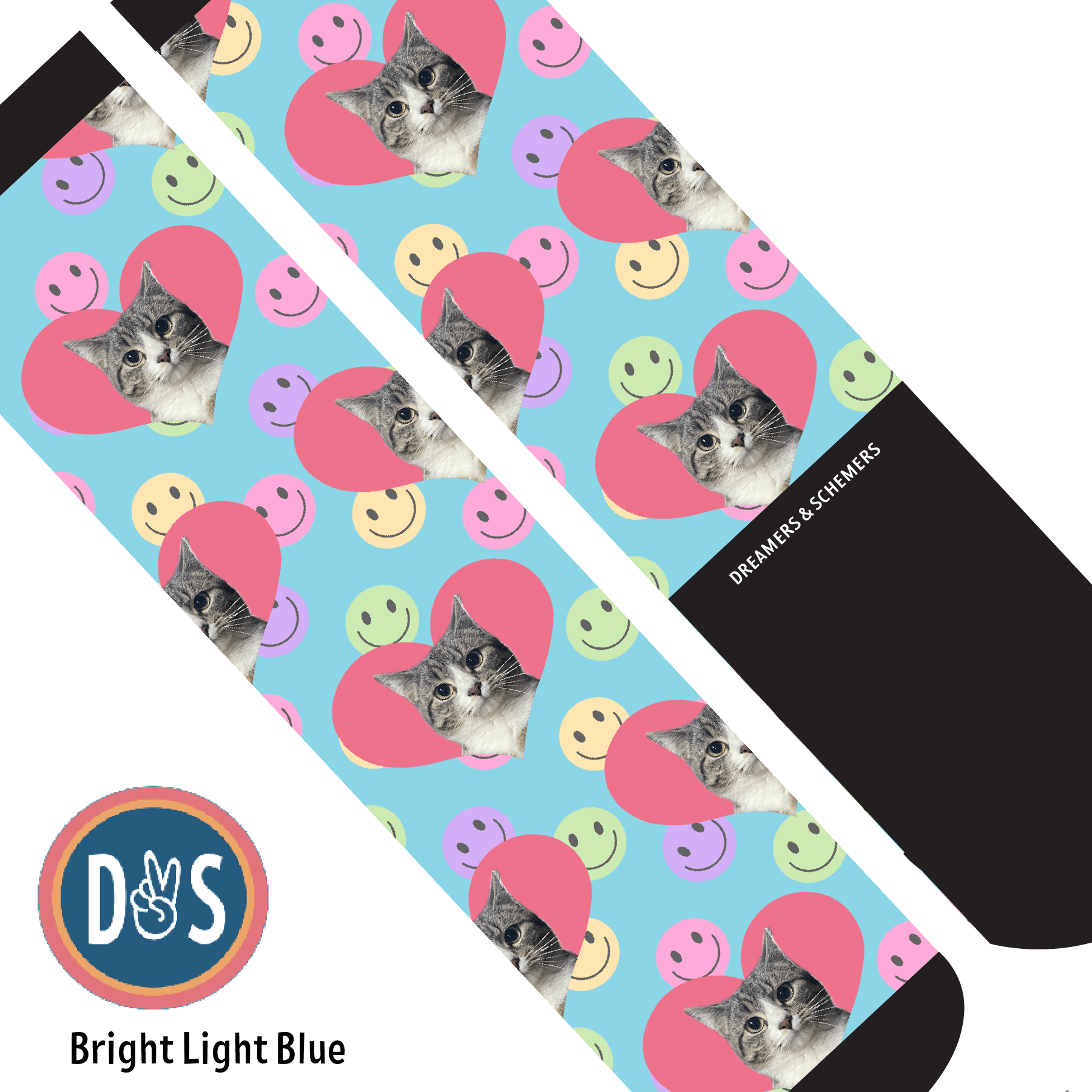 Custom AL Custom Socks Adult / Bright Light Blue Custom Heart with Smiley Vibes Socks 1 Photo equestrian boot socks boot socks thin socks riding socks pattern socks tall socks funny socks knee high socks horse socks horse show socks