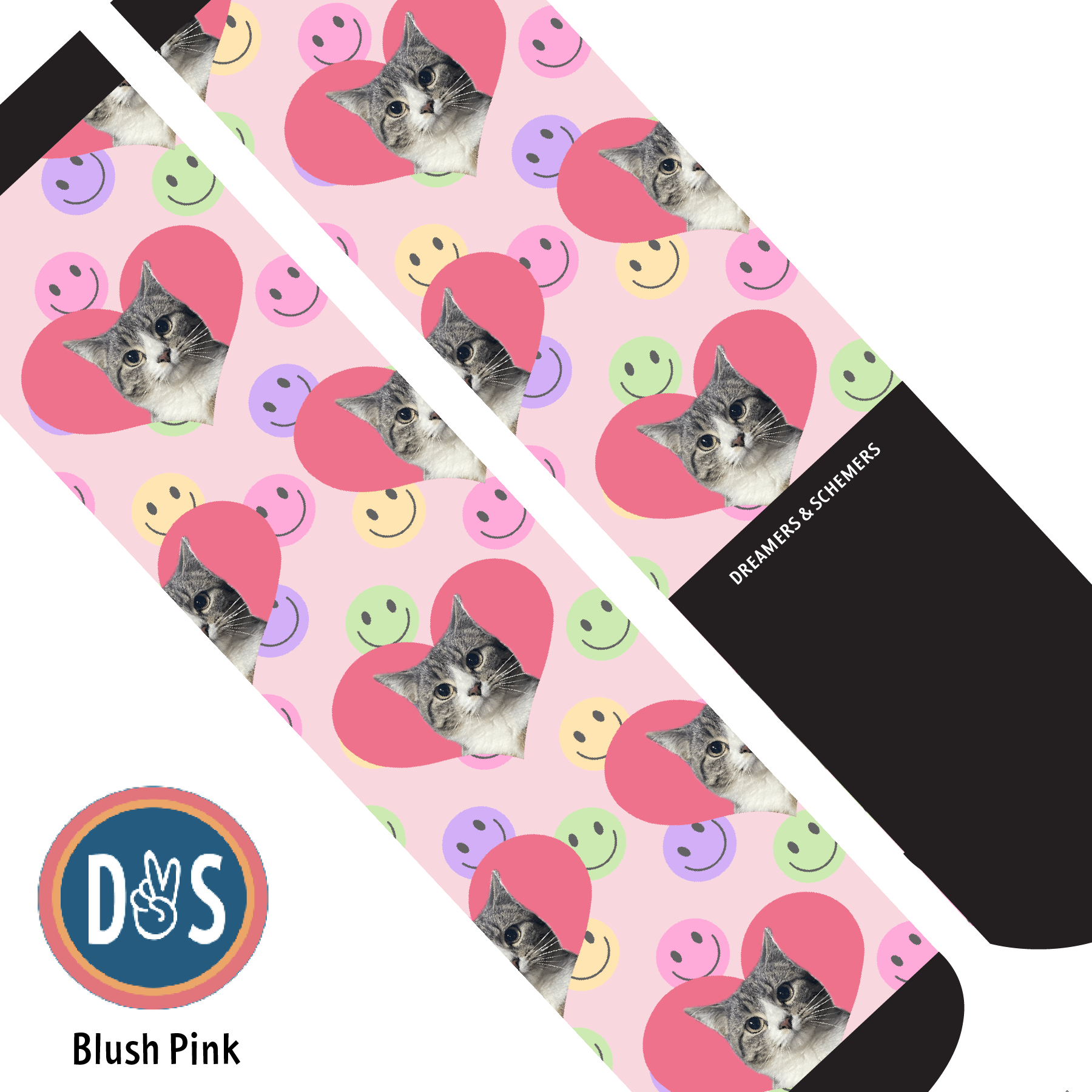 Custom AL Custom Socks Adult / Blush Pink Custom Heart with Smiley Vibes Socks 1 Photo equestrian boot socks boot socks thin socks riding socks pattern socks tall socks funny socks knee high socks horse socks horse show socks