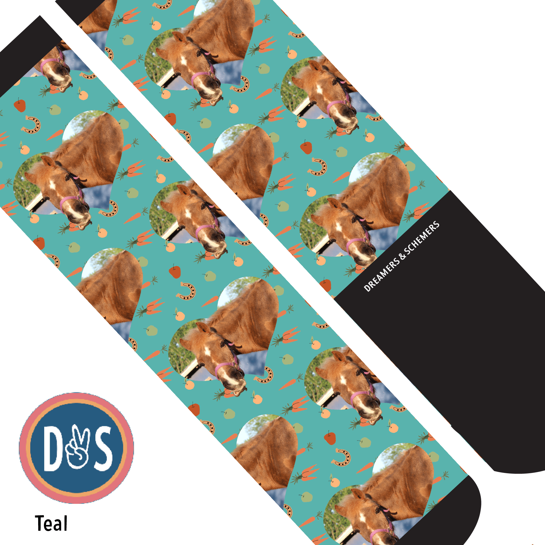 Custom AL Custom Socks Adult / Teal Custom Heart with Stable Snackies Socks 1 Photo equestrian boot socks boot socks thin socks riding socks pattern socks tall socks funny socks knee high socks horse socks horse show socks