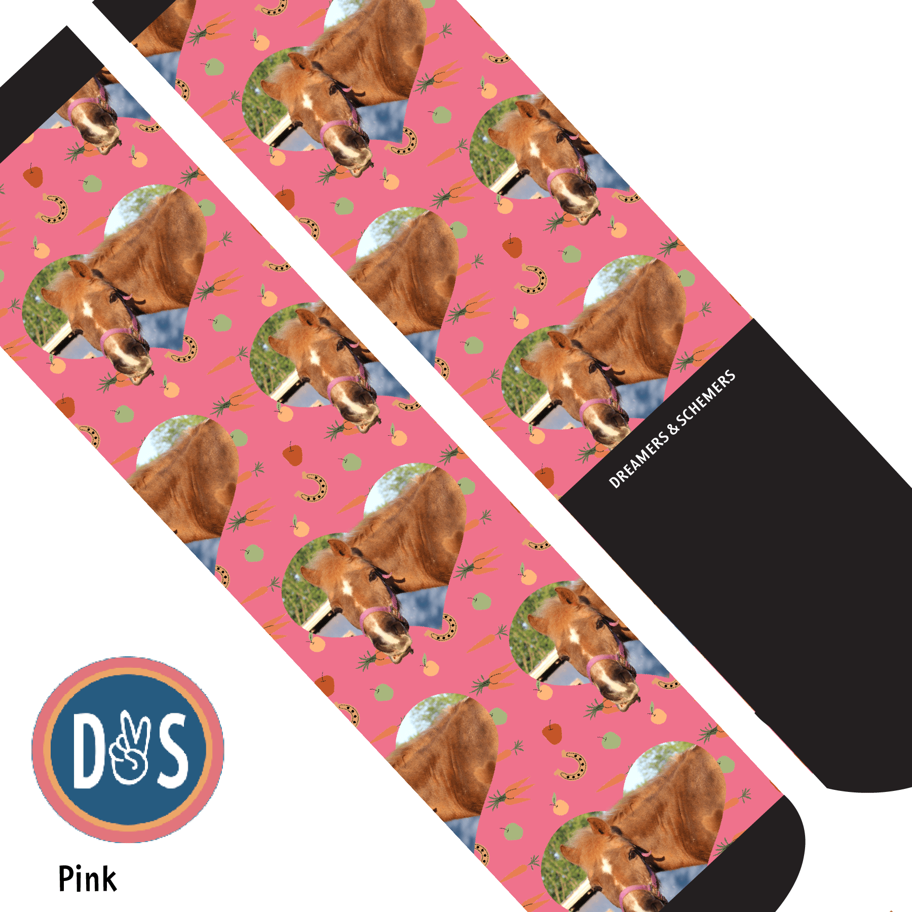 Custom AL Custom Socks Adult / Pink Custom Heart with Stable Snackies Socks 1 Photo equestrian boot socks boot socks thin socks riding socks pattern socks tall socks funny socks knee high socks horse socks horse show socks
