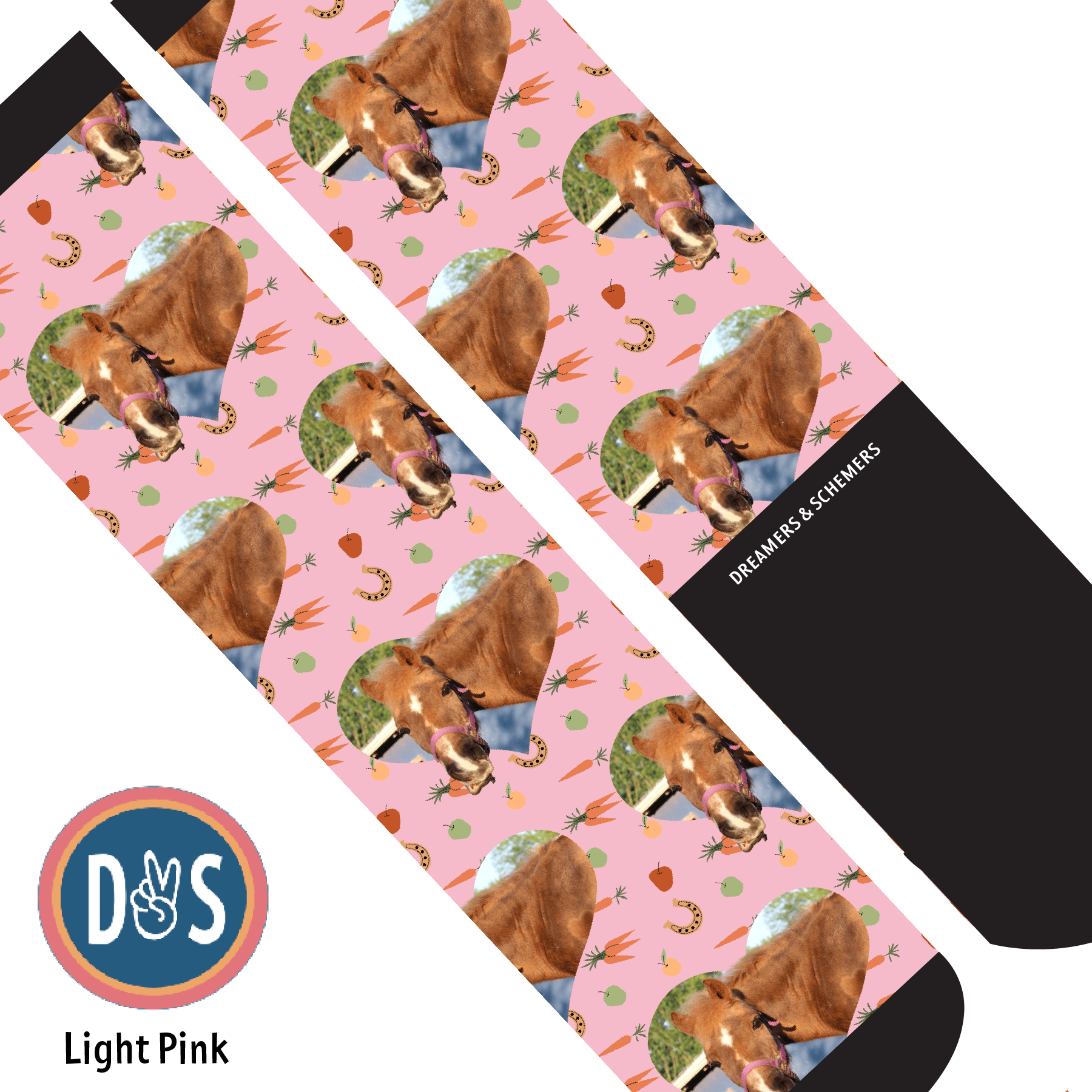 Custom AL Custom Socks Adult / Light Pink Custom Heart with Stable Snackies Socks 1 Photo equestrian boot socks boot socks thin socks riding socks pattern socks tall socks funny socks knee high socks horse socks horse show socks