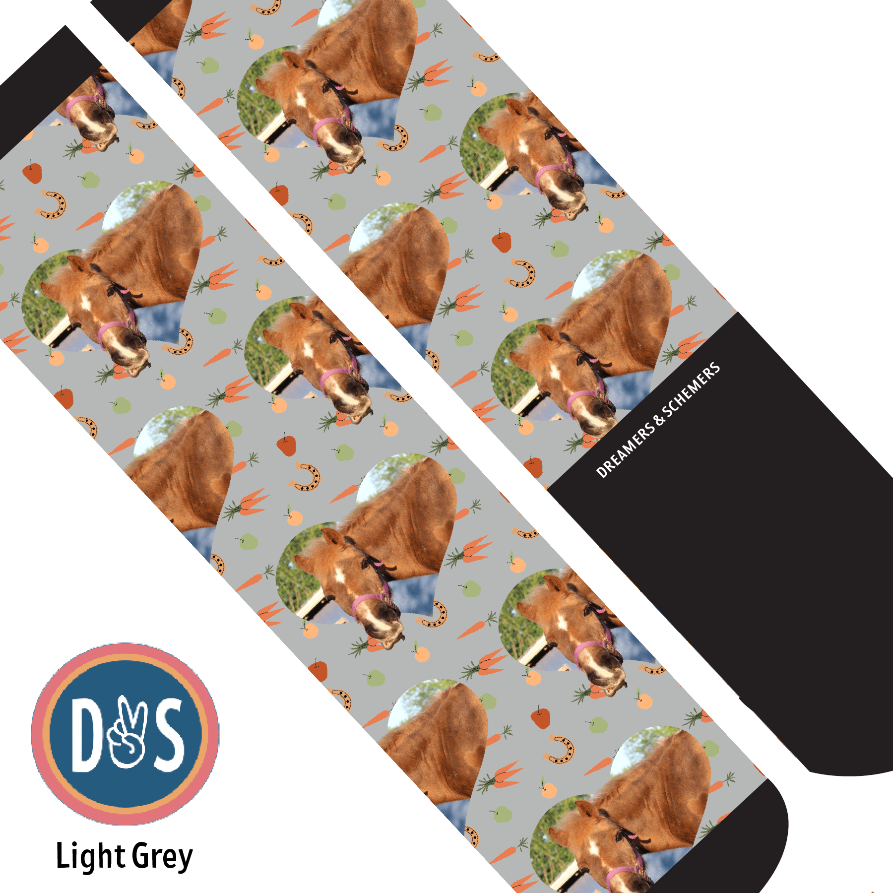 Custom AL Custom Socks Adult / Light Grey Custom Heart with Stable Snackies Socks 1 Photo equestrian boot socks boot socks thin socks riding socks pattern socks tall socks funny socks knee high socks horse socks horse show socks