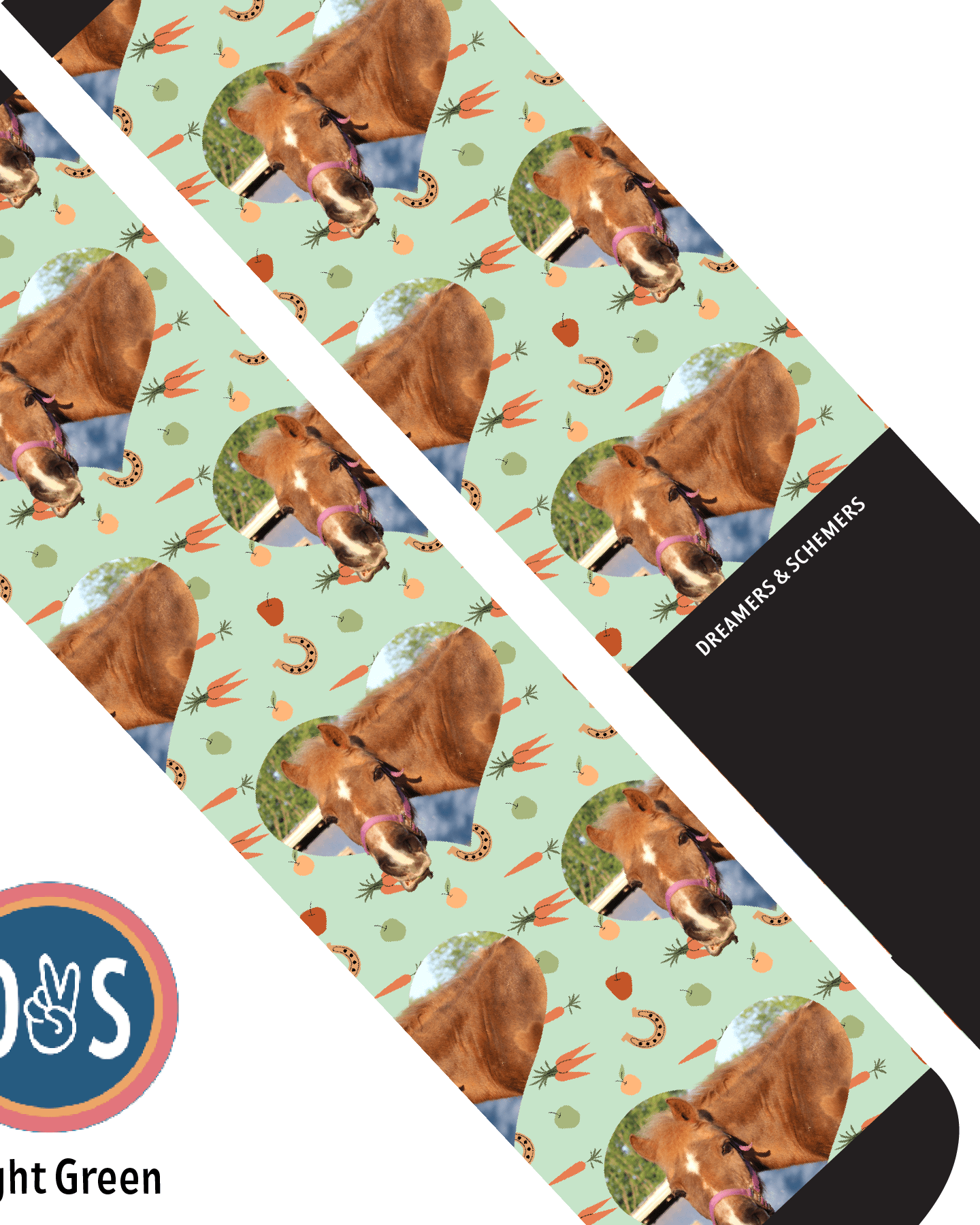 Custom AL Custom Socks Adult / Light Green Custom Heart with Stable Snackies Socks 1 Photo equestrian boot socks boot socks thin socks riding socks pattern socks tall socks funny socks knee high socks horse socks horse show socks