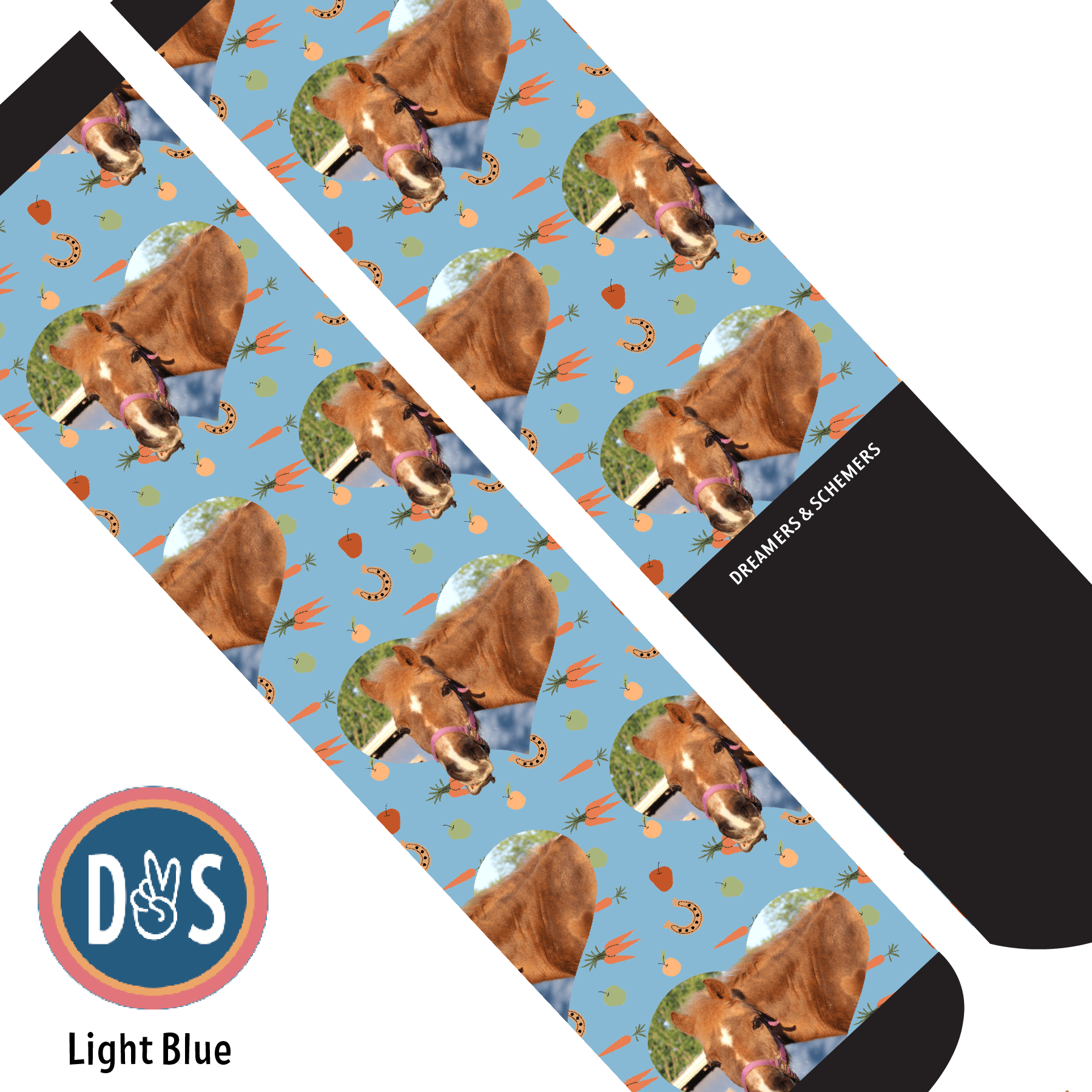 Custom AL Custom Socks Adult / Light Blue Custom Heart with Stable Snackies Socks 1 Photo equestrian boot socks boot socks thin socks riding socks pattern socks tall socks funny socks knee high socks horse socks horse show socks