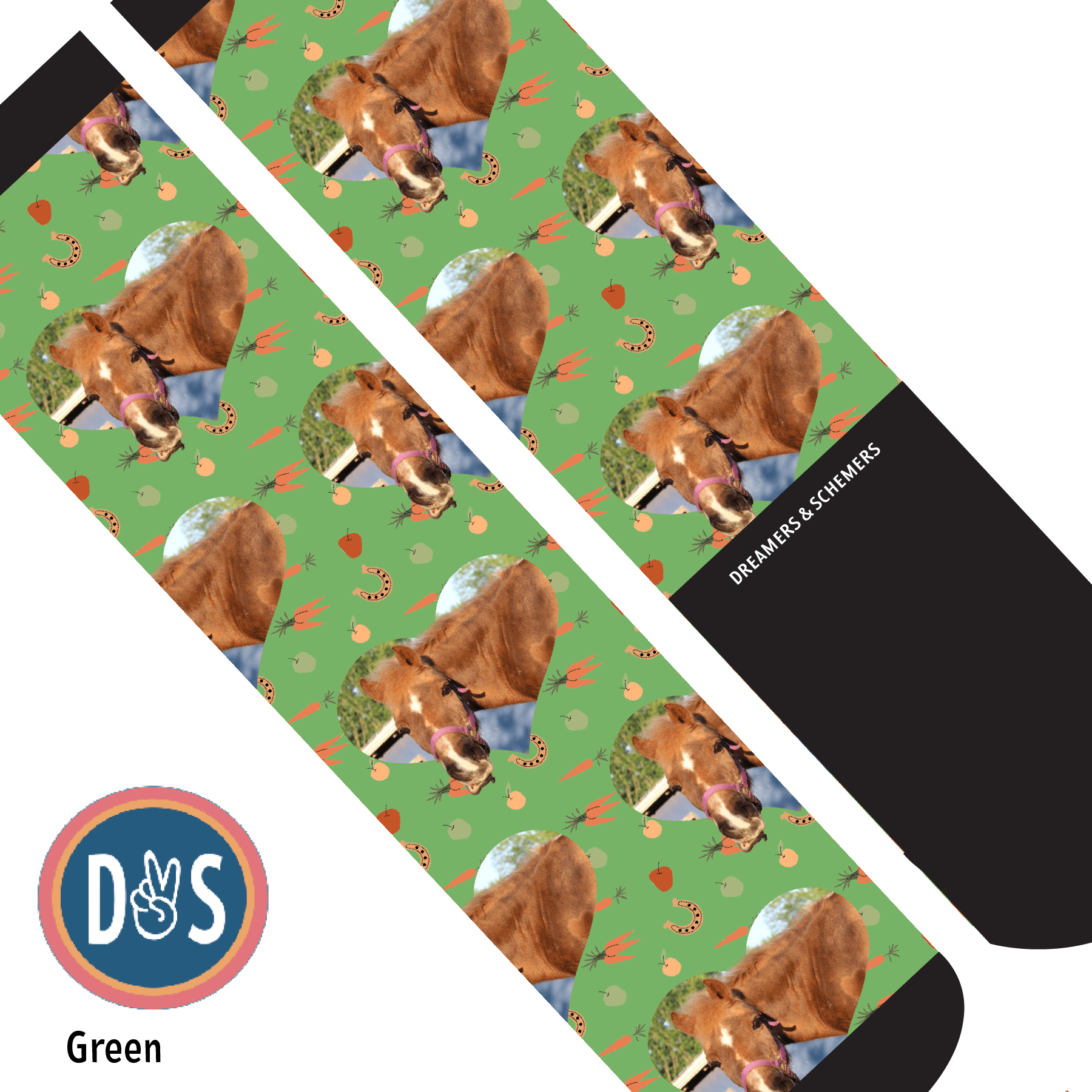 Custom AL Custom Socks Adult / Green Custom Heart with Stable Snackies Socks 1 Photo equestrian boot socks boot socks thin socks riding socks pattern socks tall socks funny socks knee high socks horse socks horse show socks