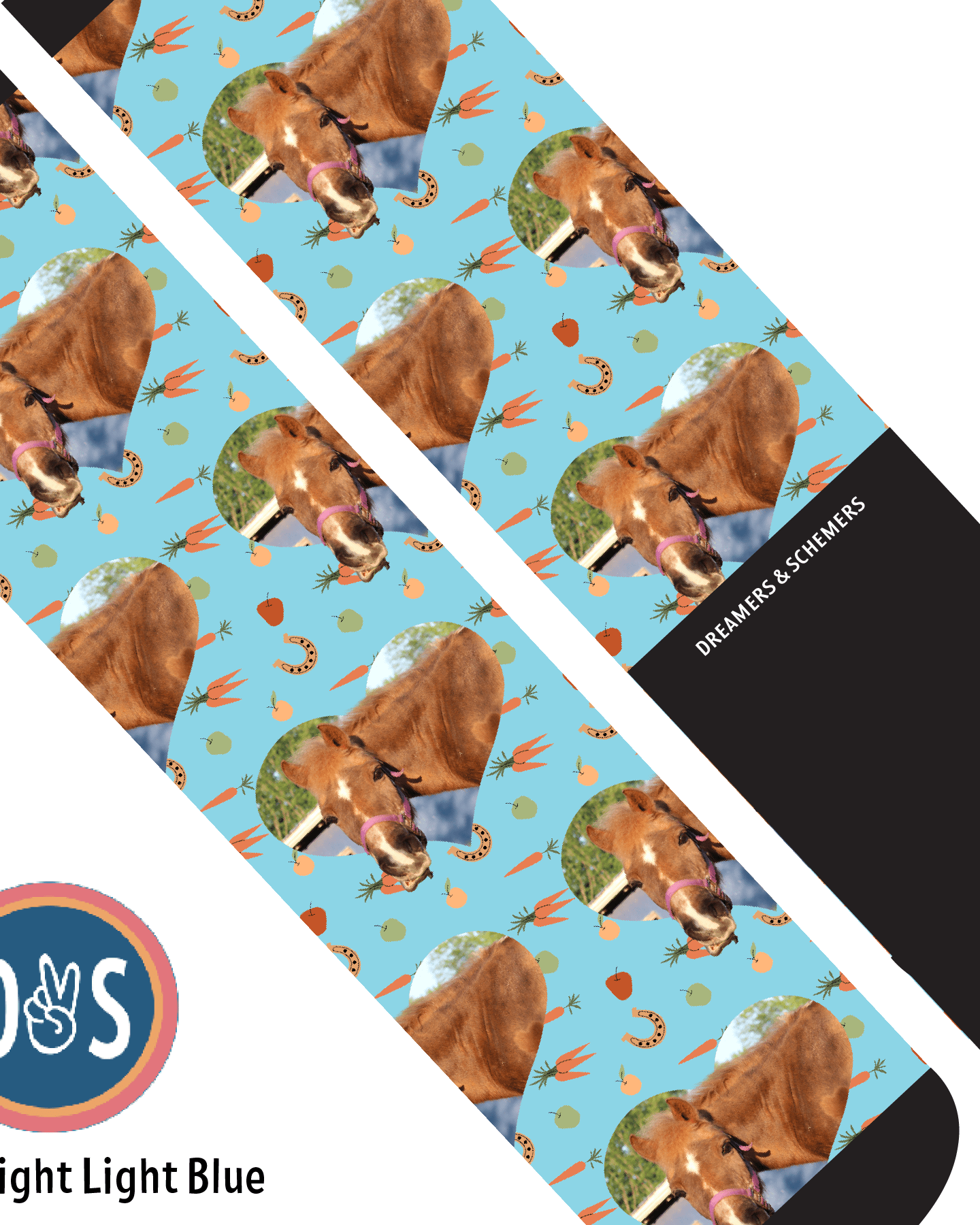 Custom AL Custom Socks Adult / Bright Light Blue Custom Heart with Stable Snackies Socks 1 Photo equestrian boot socks boot socks thin socks riding socks pattern socks tall socks funny socks knee high socks horse socks horse show socks