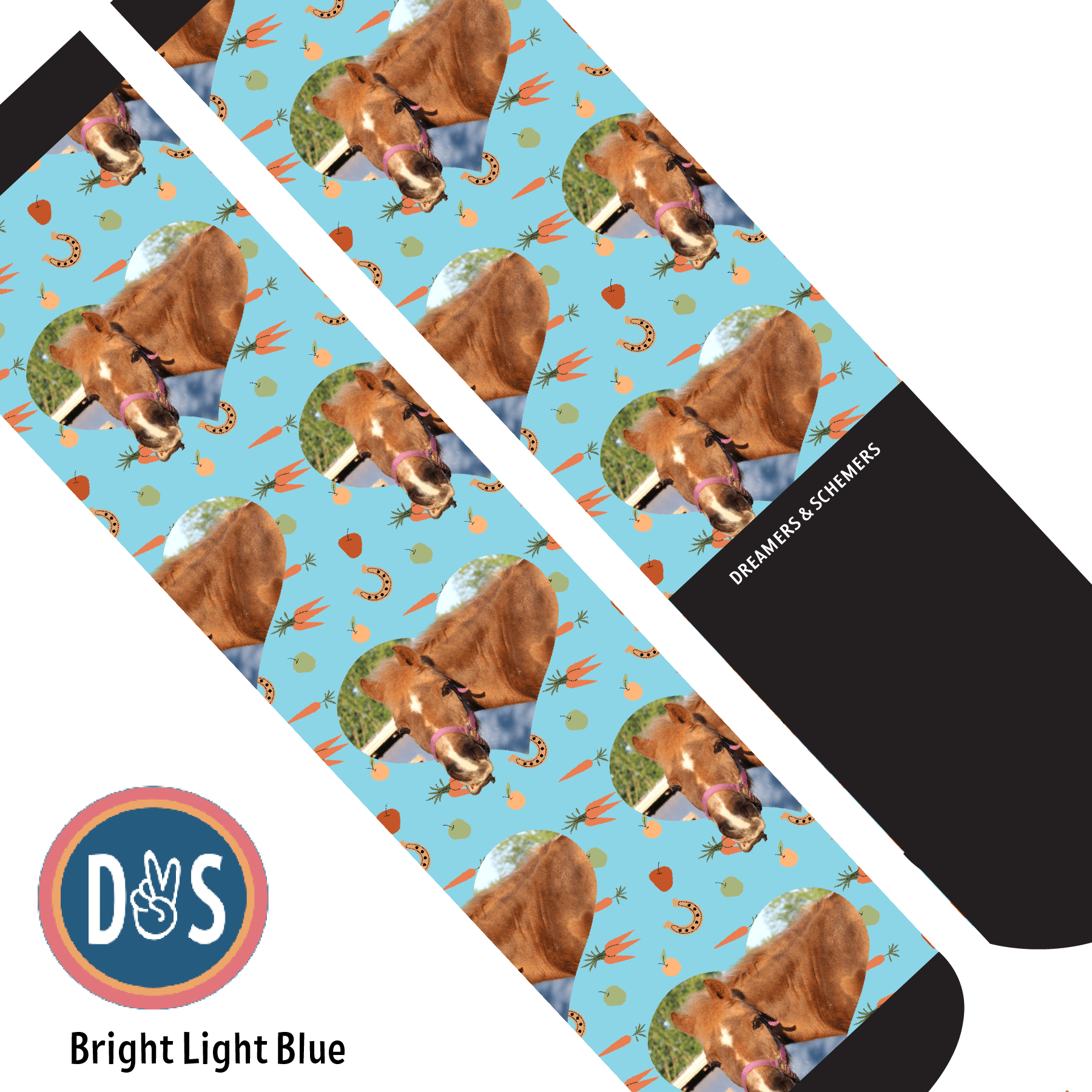 Custom AL Custom Socks Adult / Bright Light Blue Custom Heart with Stable Snackies Socks 1 Photo equestrian boot socks boot socks thin socks riding socks pattern socks tall socks funny socks knee high socks horse socks horse show socks