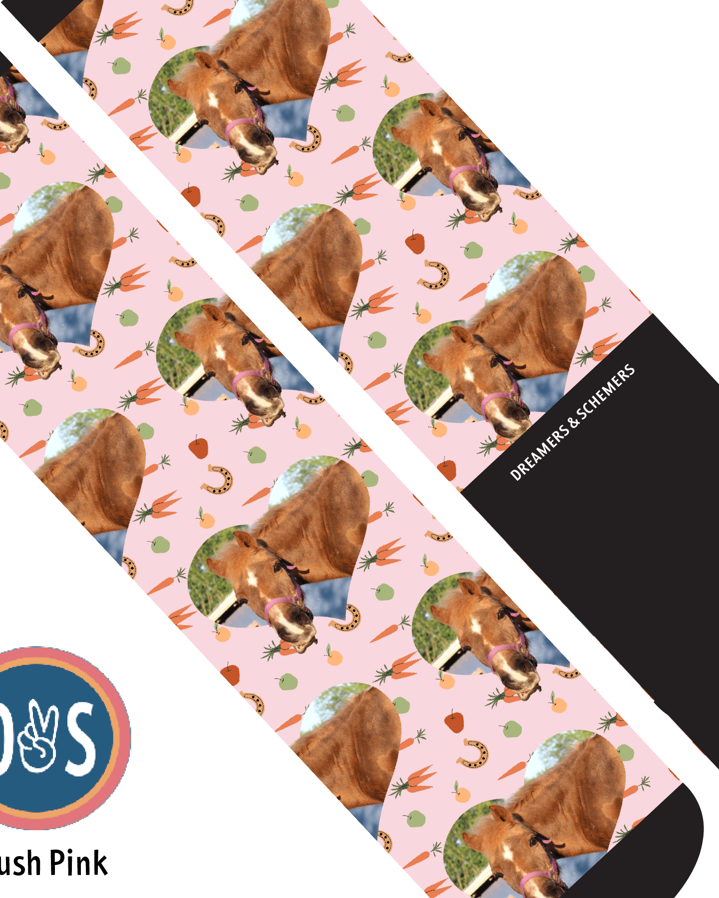 Custom AL Custom Socks Adult / Blush Pink Custom Heart with Stable Snackies Socks 1 Photo equestrian boot socks boot socks thin socks riding socks pattern socks tall socks funny socks knee high socks horse socks horse show socks