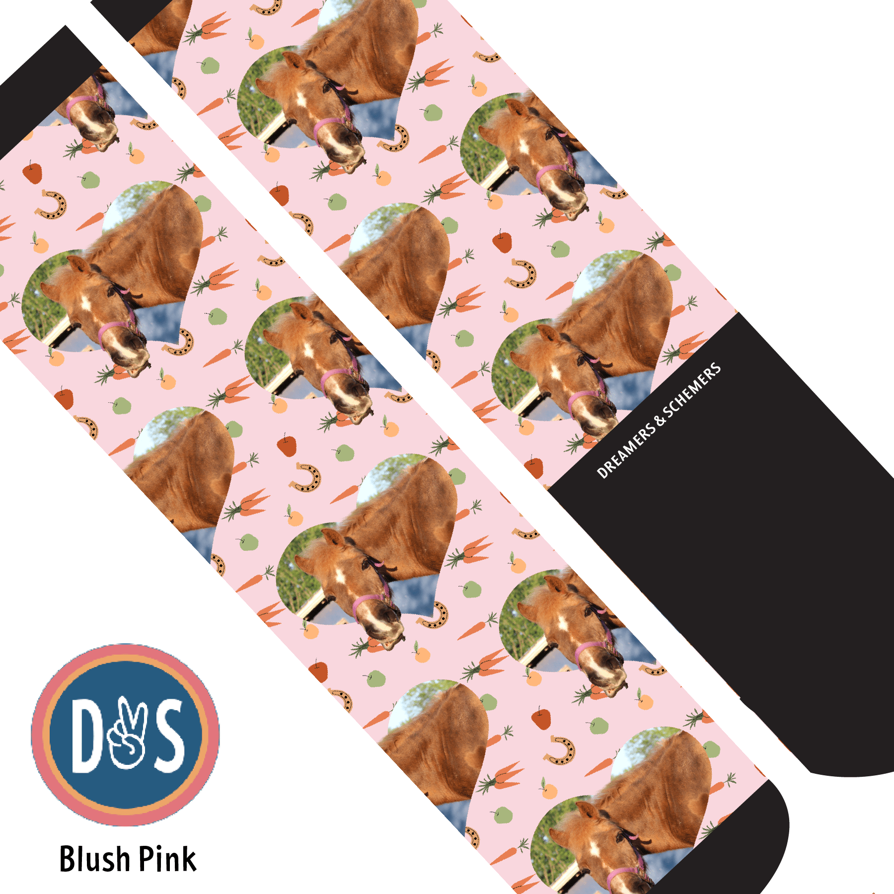 Custom AL Custom Socks Adult / Blush Pink Custom Heart with Stable Snackies Socks 1 Photo equestrian boot socks boot socks thin socks riding socks pattern socks tall socks funny socks knee high socks horse socks horse show socks