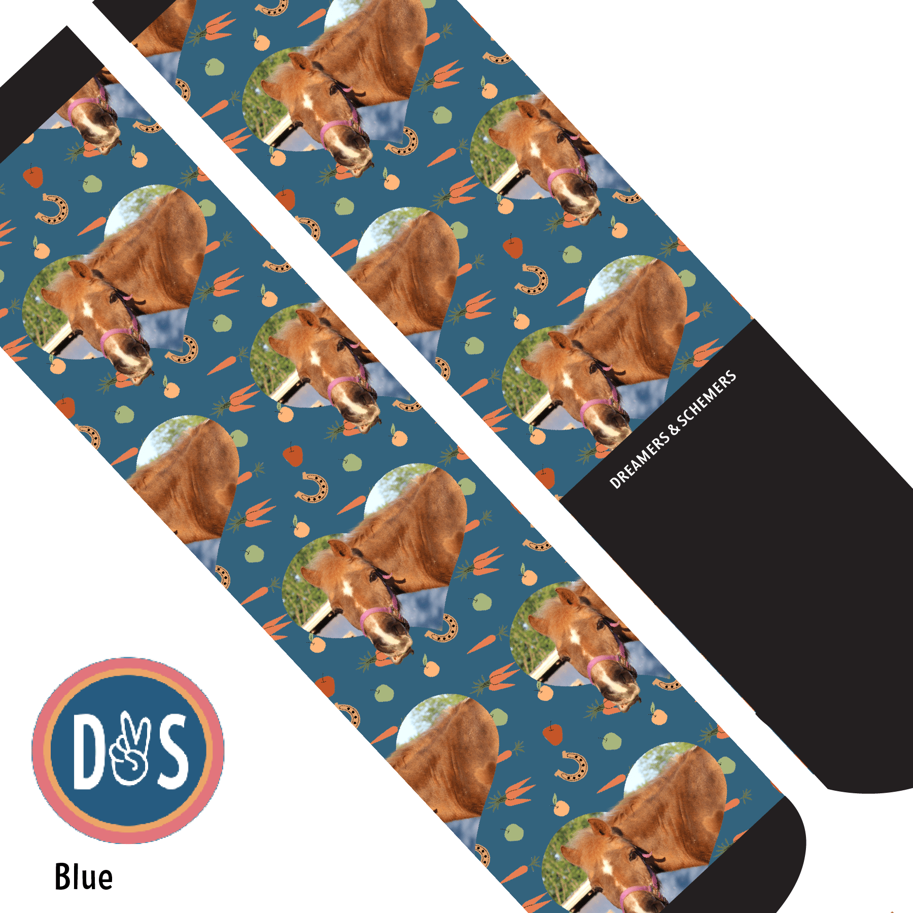 Custom AL Custom Socks Adult / Blue Custom Heart with Stable Snackies Socks 1 Photo equestrian boot socks boot socks thin socks riding socks pattern socks tall socks funny socks knee high socks horse socks horse show socks